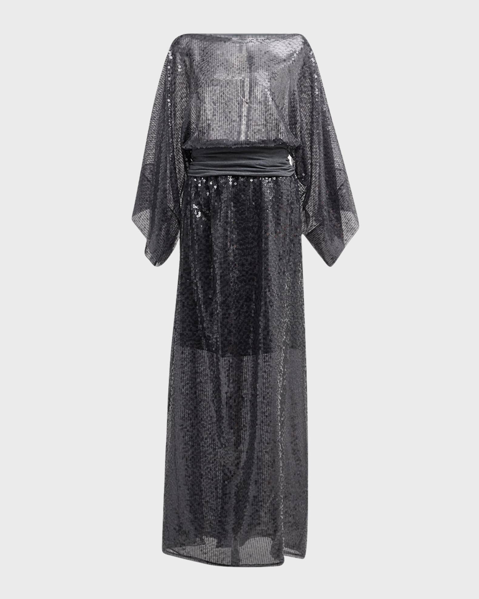 Brunello Cucinelli Sequined Silk Long-Sleeve Elastic Waist Gown
