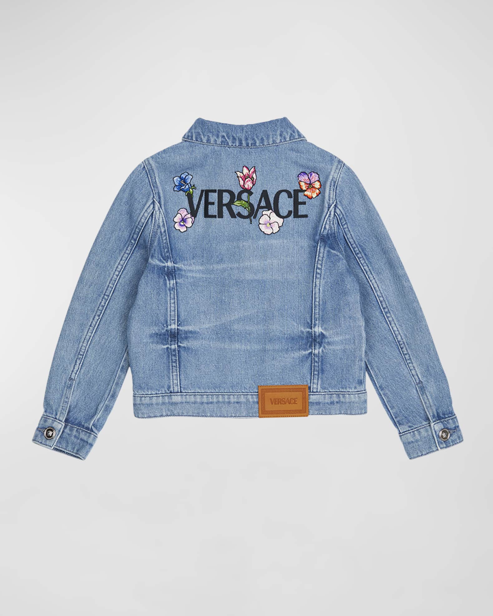 Girl s Embroidered Flowers Denim Jacket Neiman Marcus