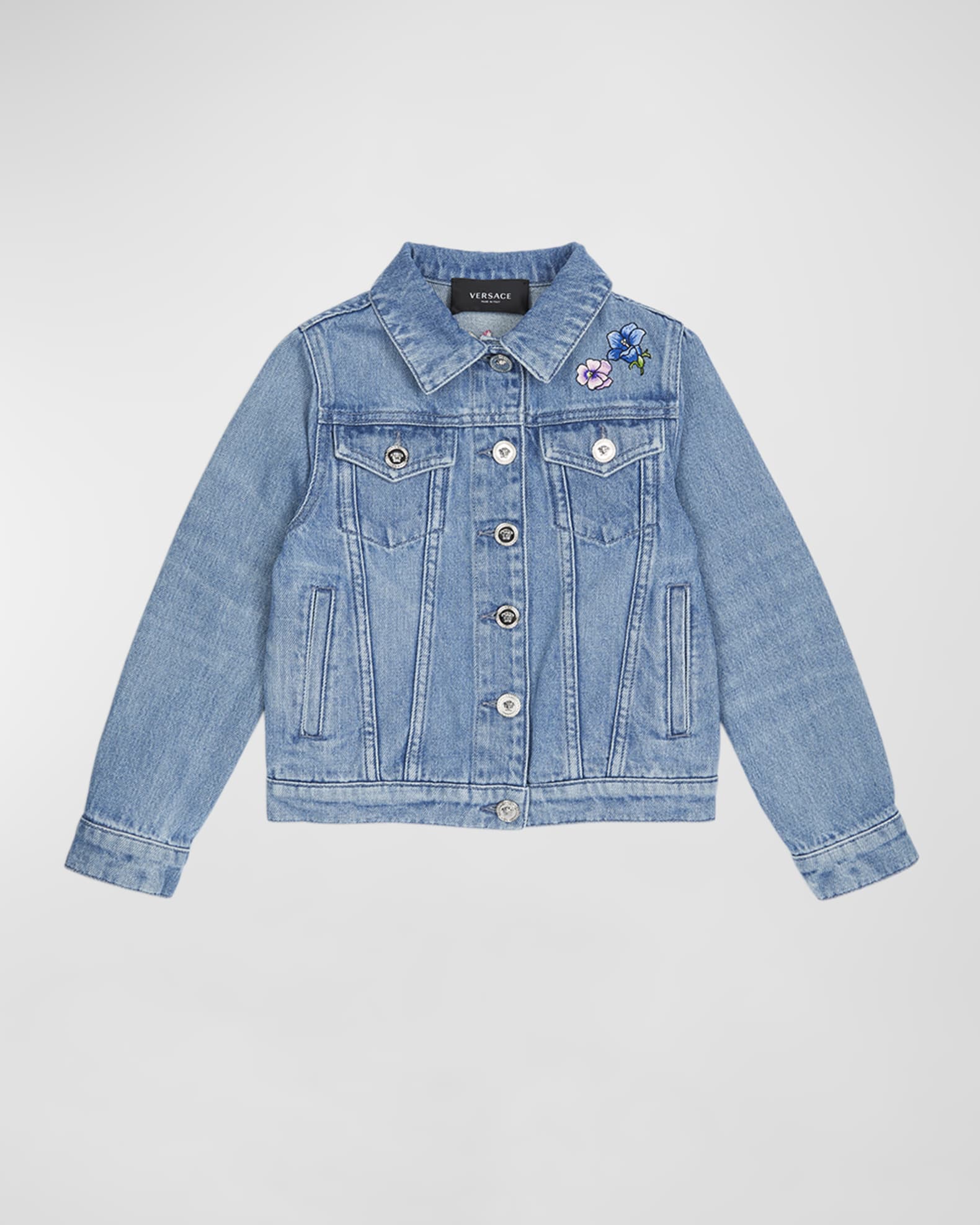Girl's Embroidered Flowers Denim Jacket | Neiman Marcus