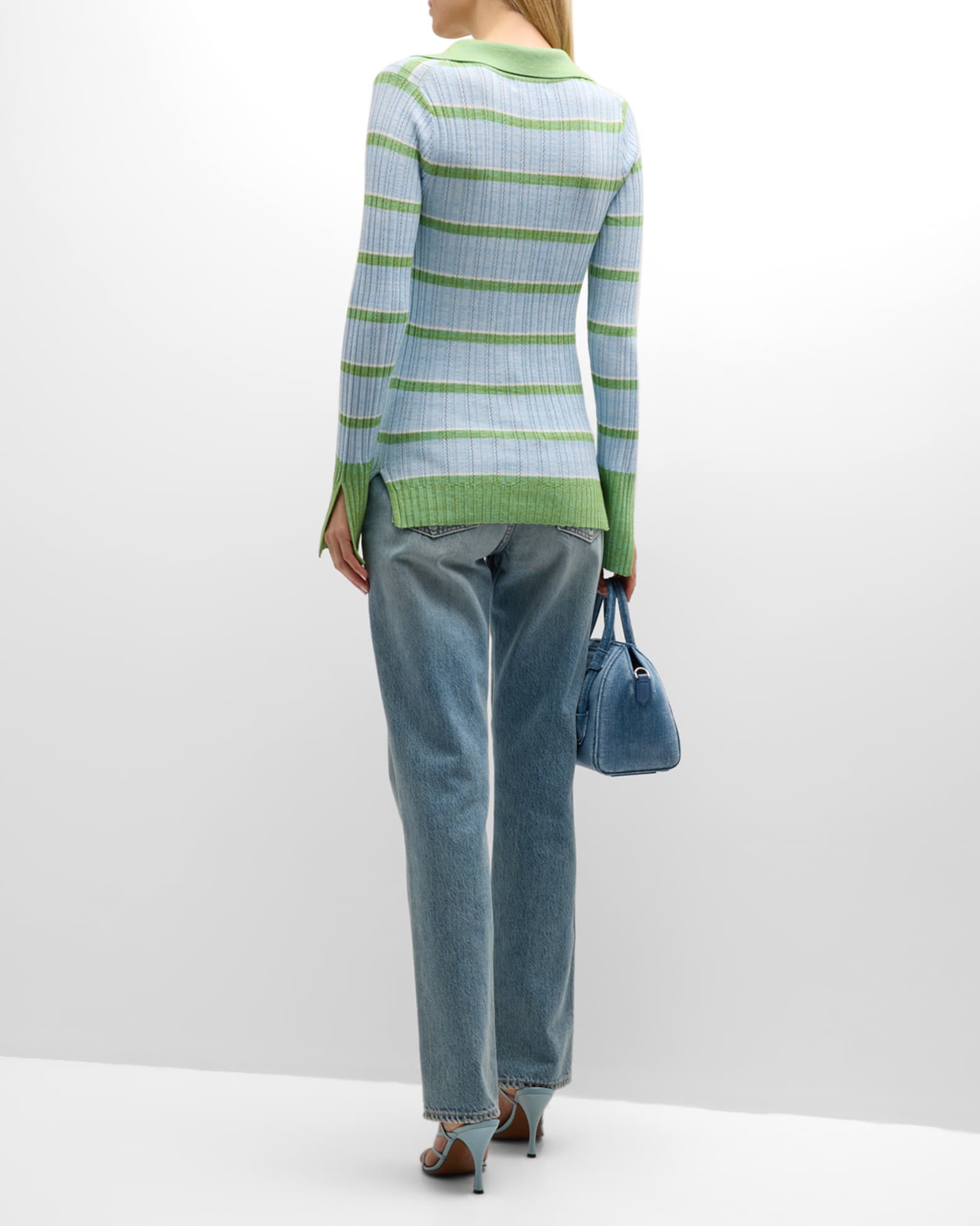 Ramy Brook Raya Stripe Knit Button-Front Sweater | Neiman Marcus