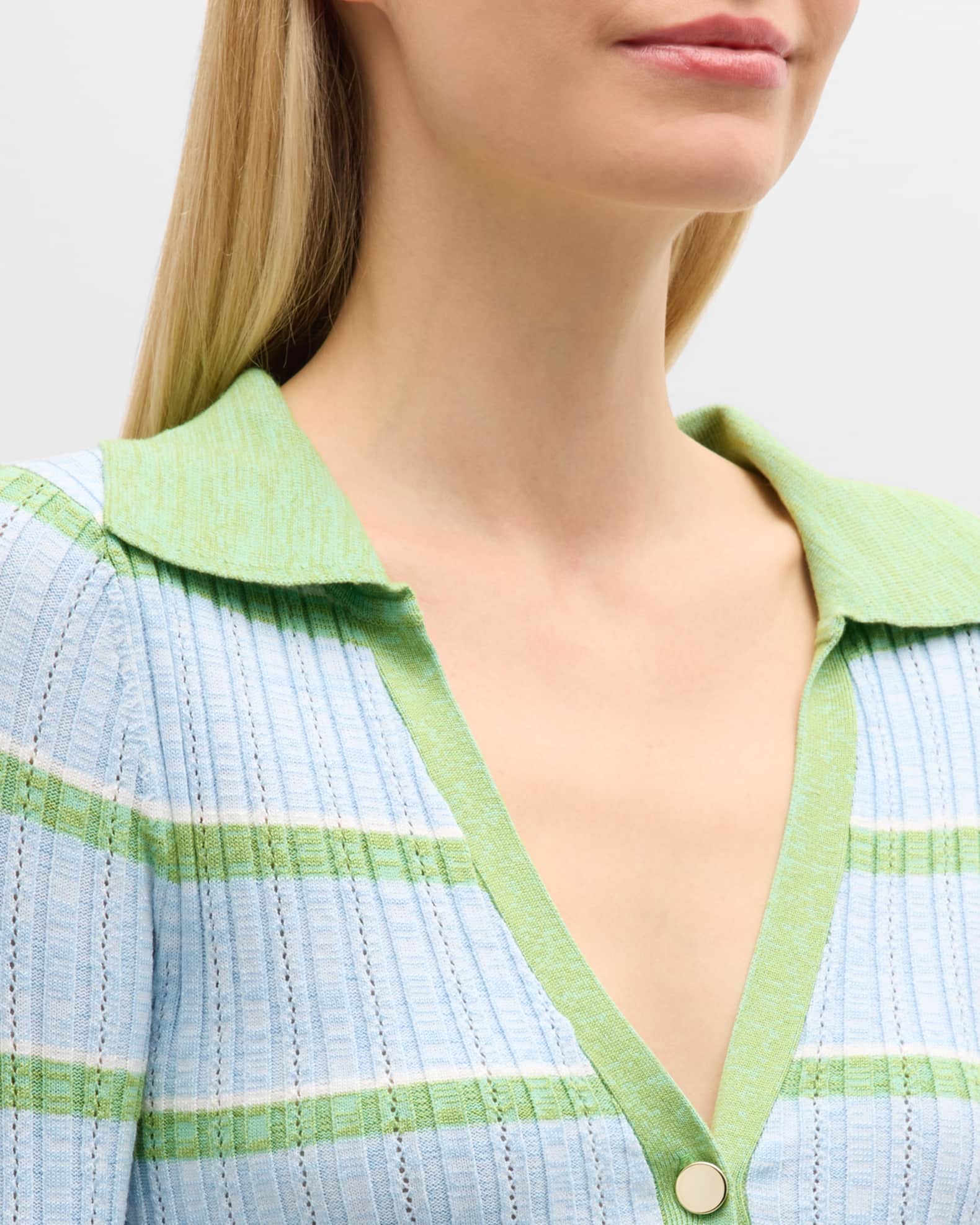 Ramy Brook Raya Stripe Knit Button-Front Sweater | Neiman Marcus