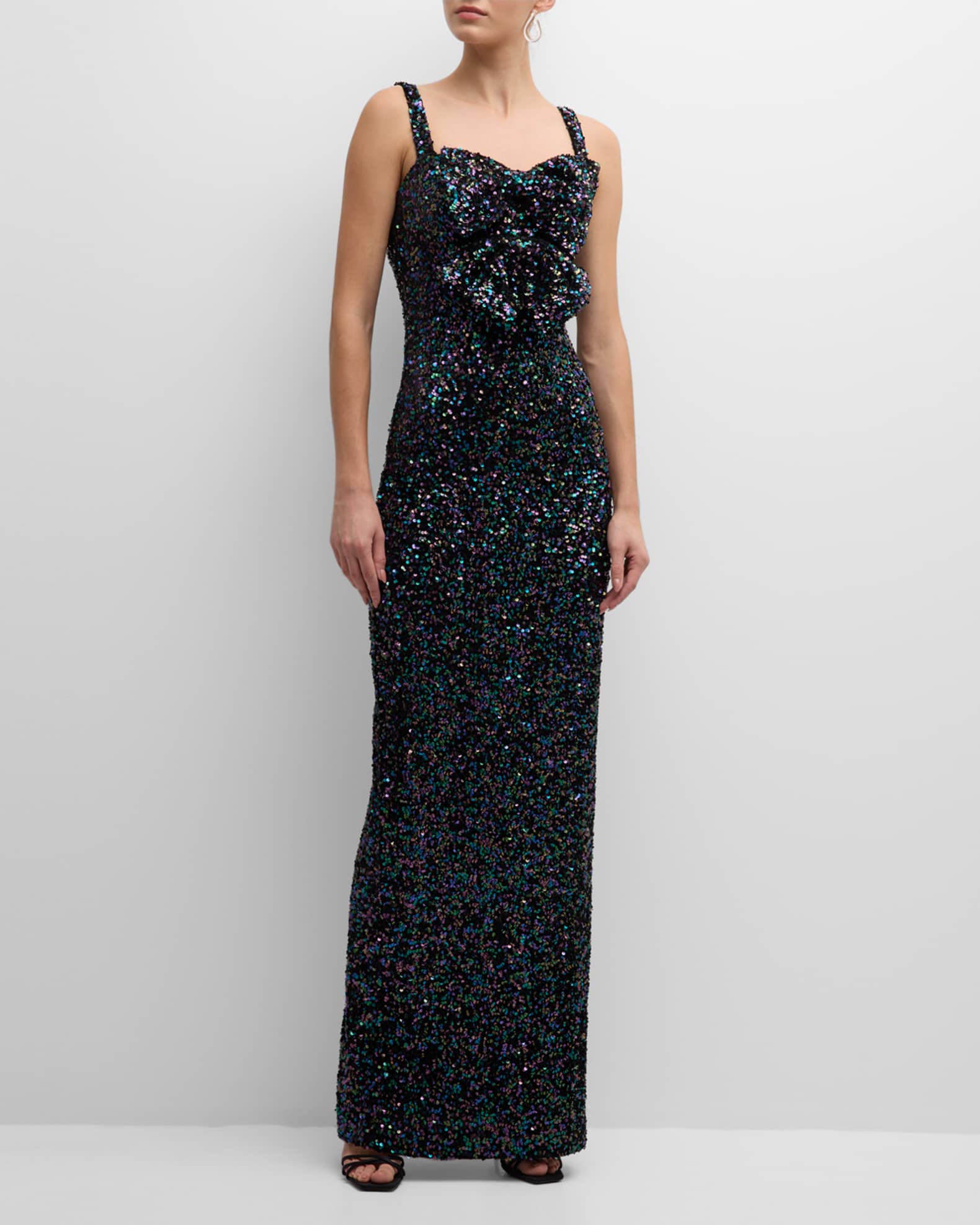 Black Halo Milaya Bow-Front Sequin Sweetheart Column Gown | Neiman Marcus