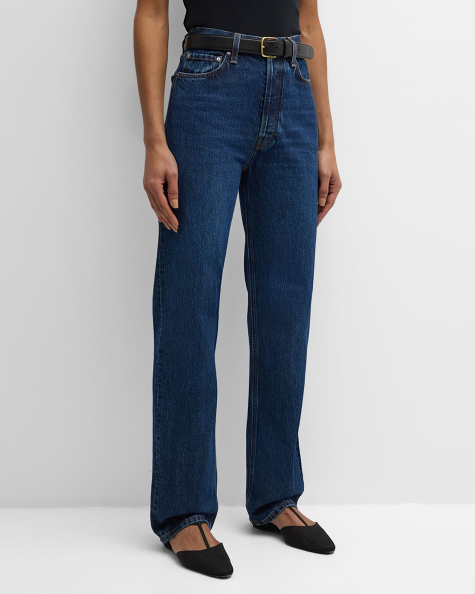 デニム・ジーパン TOTEME STRAIGHT-LEG JEANS IN DENIM TOTEME Twisted Seam high-rise straight-leg jeans | NET-A-PORTER