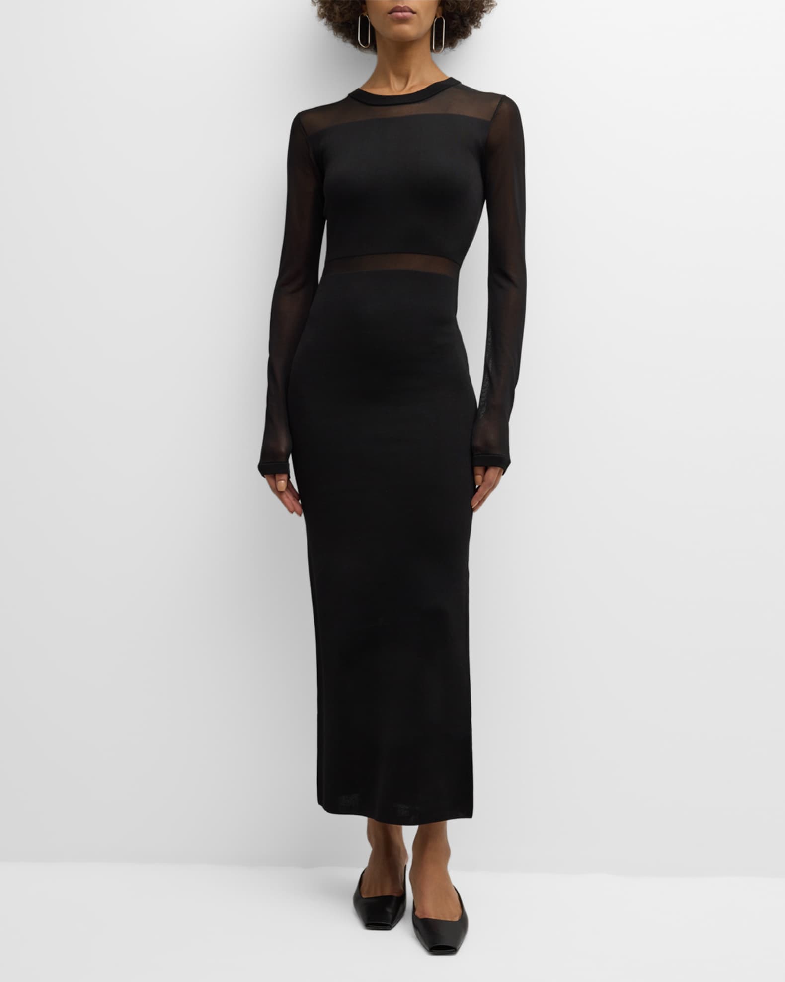 Toteme Semi Sheer Knit Cutout Long-Sleeve Maxi Dress | Neiman Marcus