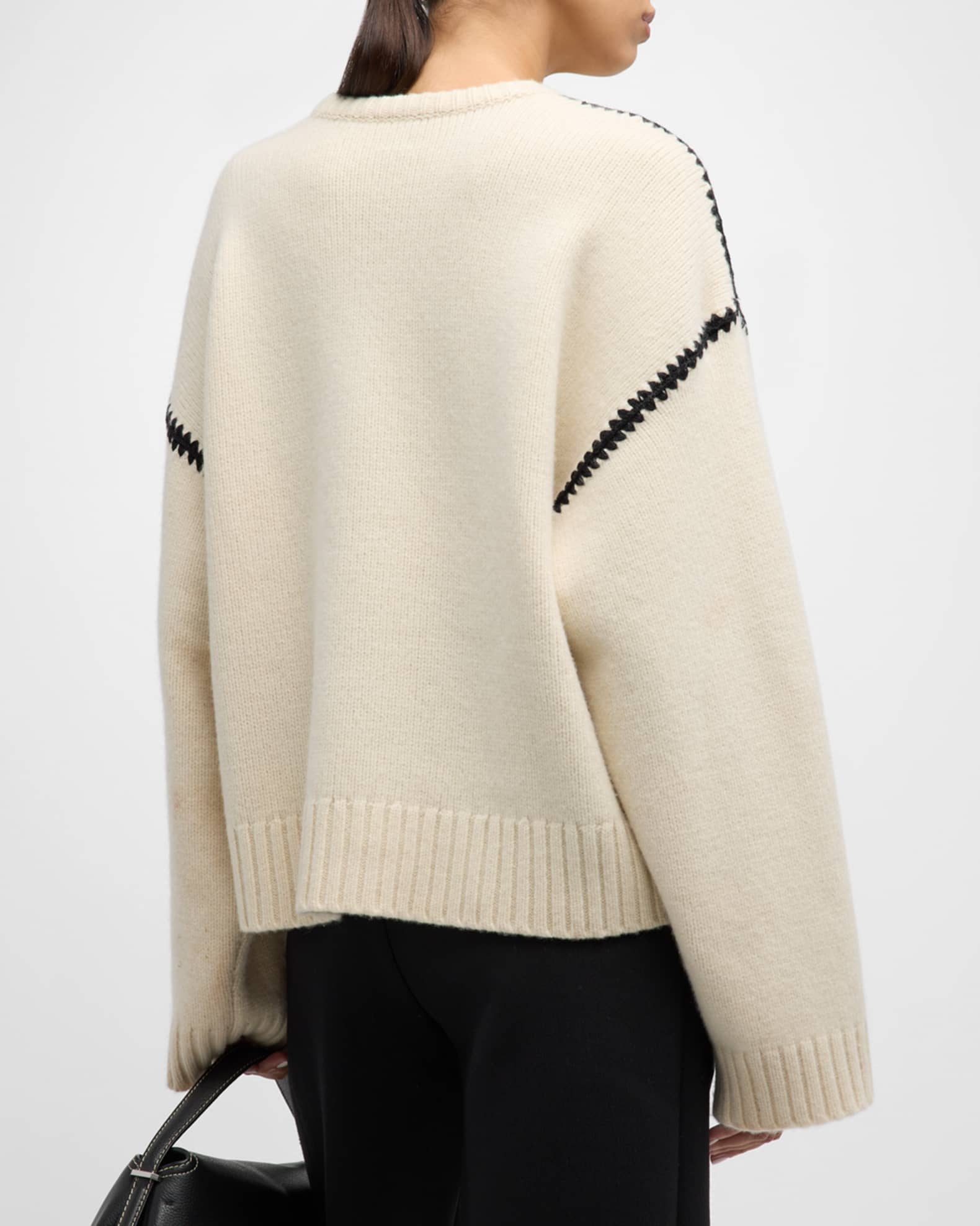 Toteme Cashmere-Blend Knit Sweater with Embroidered Detail | Neiman Marcus