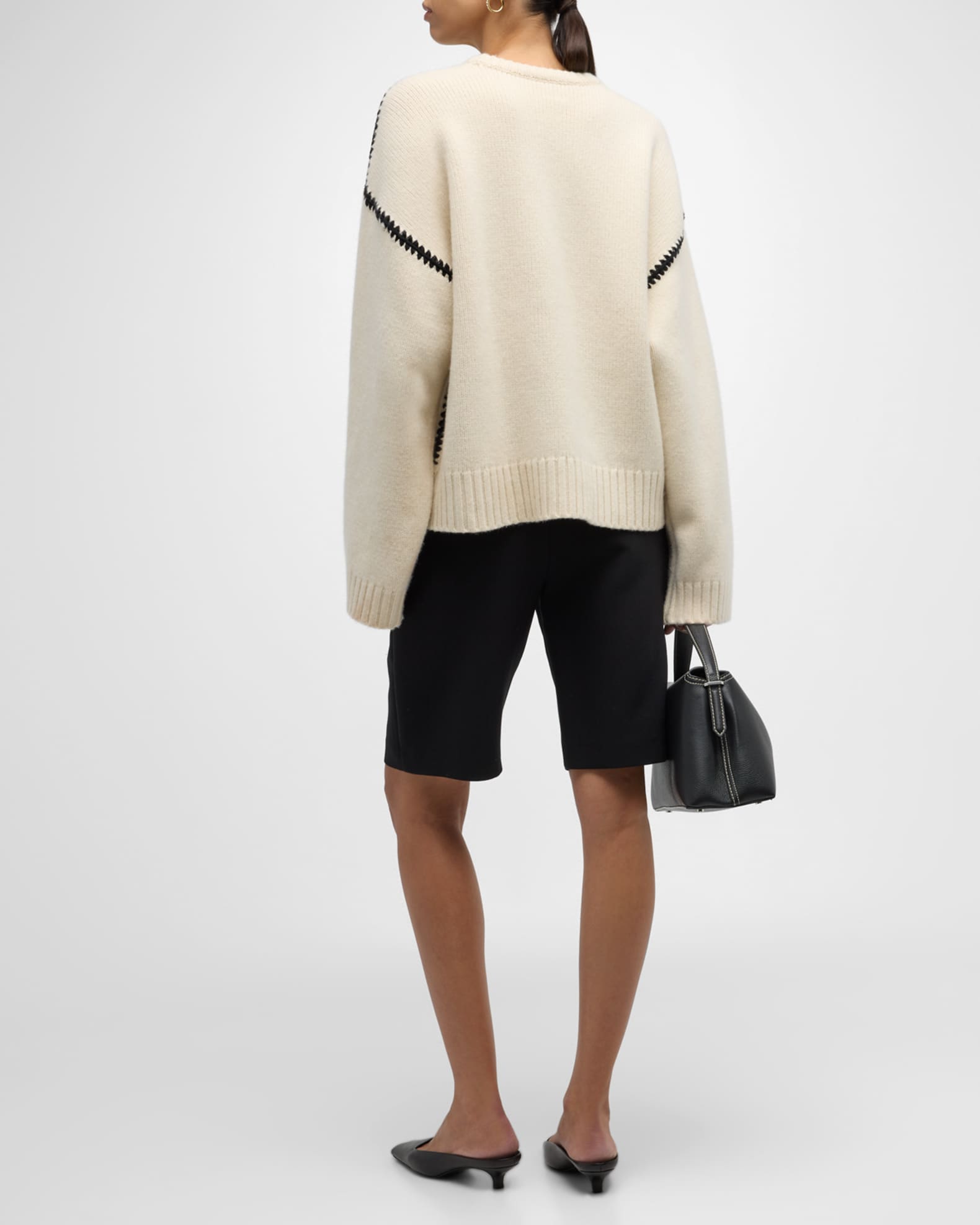 Toteme Cashmere-Blend Knit Sweater with Embroidered Detail | Neiman Marcus