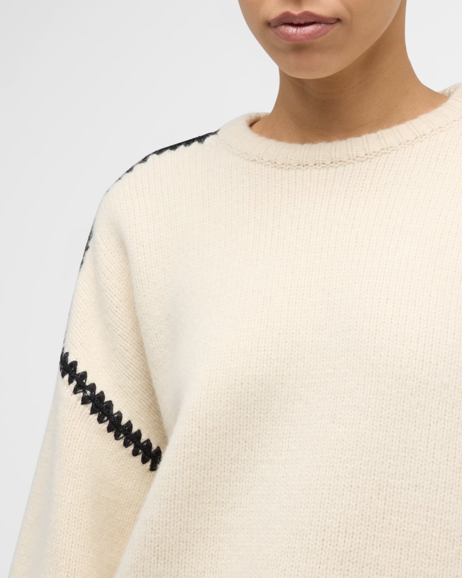 Toteme Cashmere-Blend Knit Sweater with Embroidered Detail | Neiman Marcus