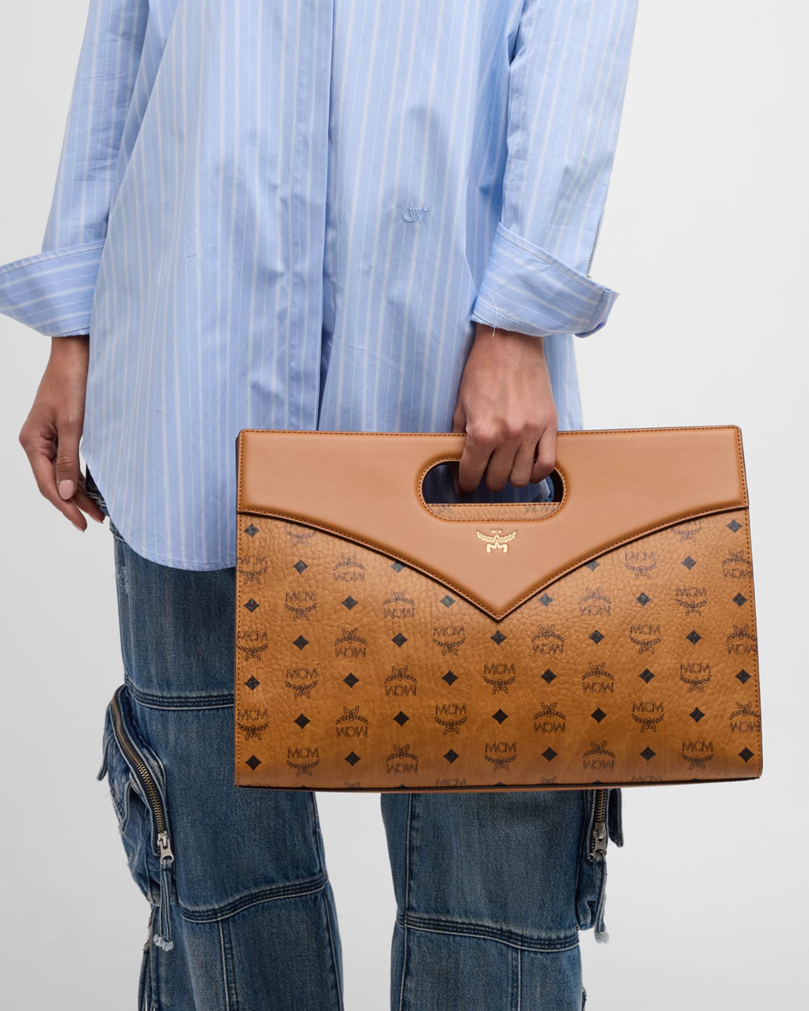 MCM Visetos Faux-Leather Top-Handle Bag Neiman Marcus