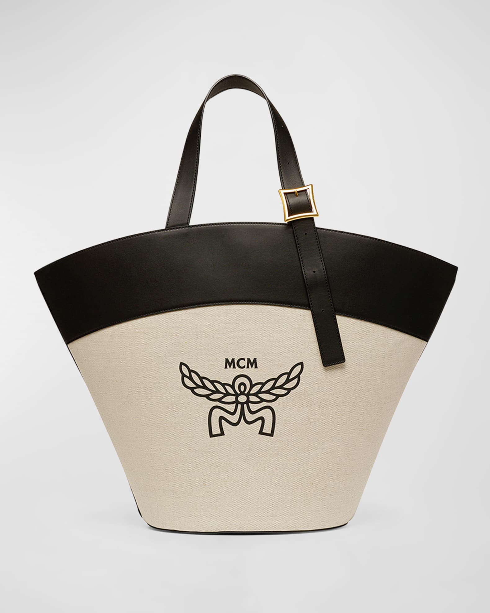 MCM Lauretos Logo Canvas Shopper Tote Bag