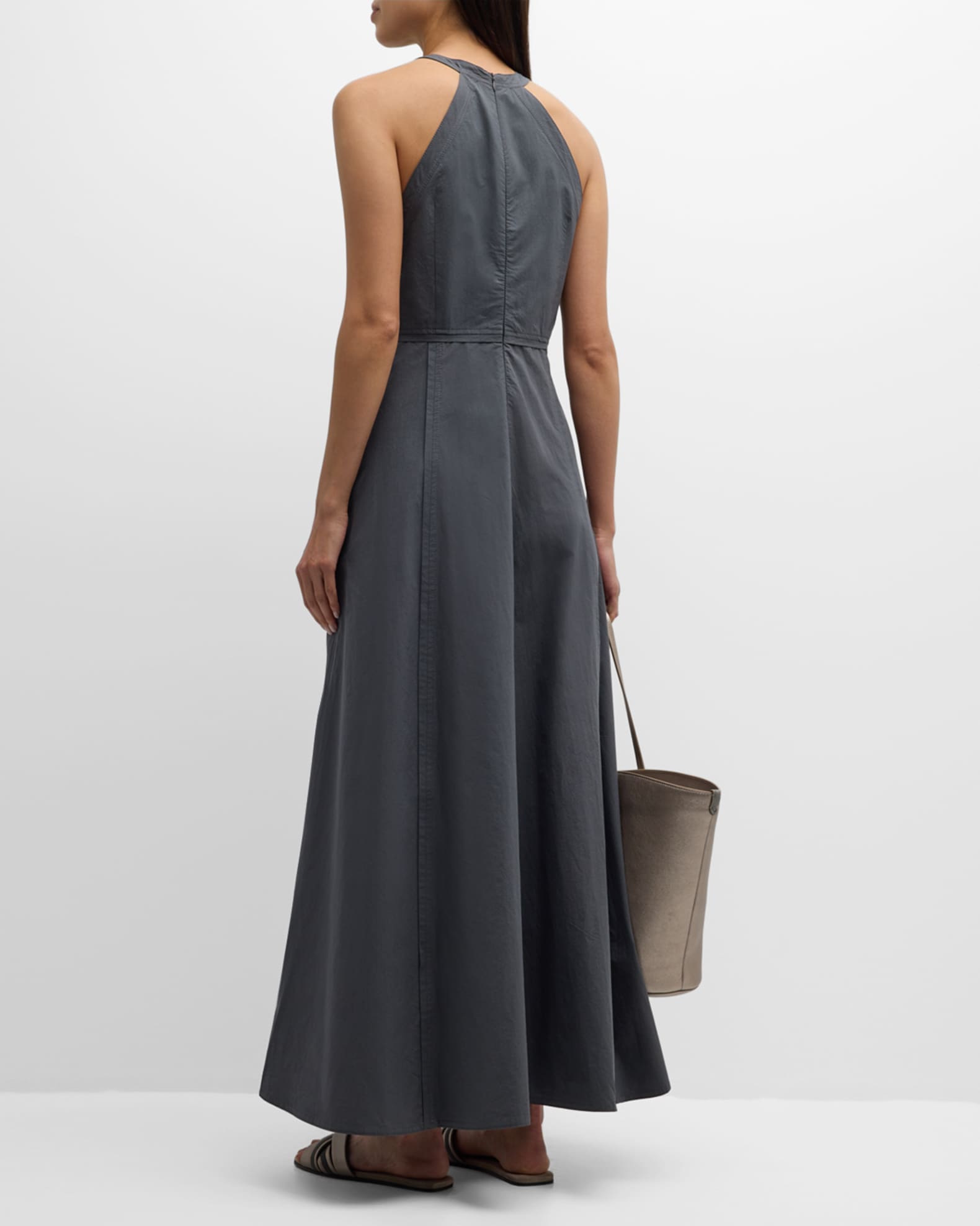 Brunello Cucinelli Crinkle Cotton Maxi Dress with Monili Collar ...