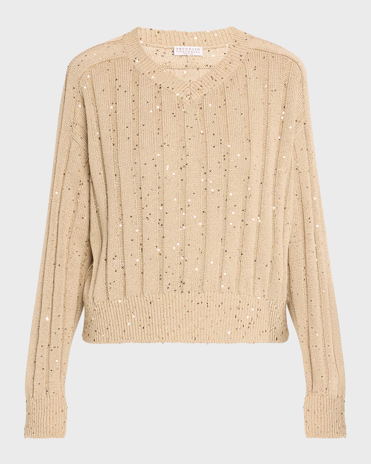 Brunello Cucinelli Chunky Ribbed Knit Sweater with Paillette Detail