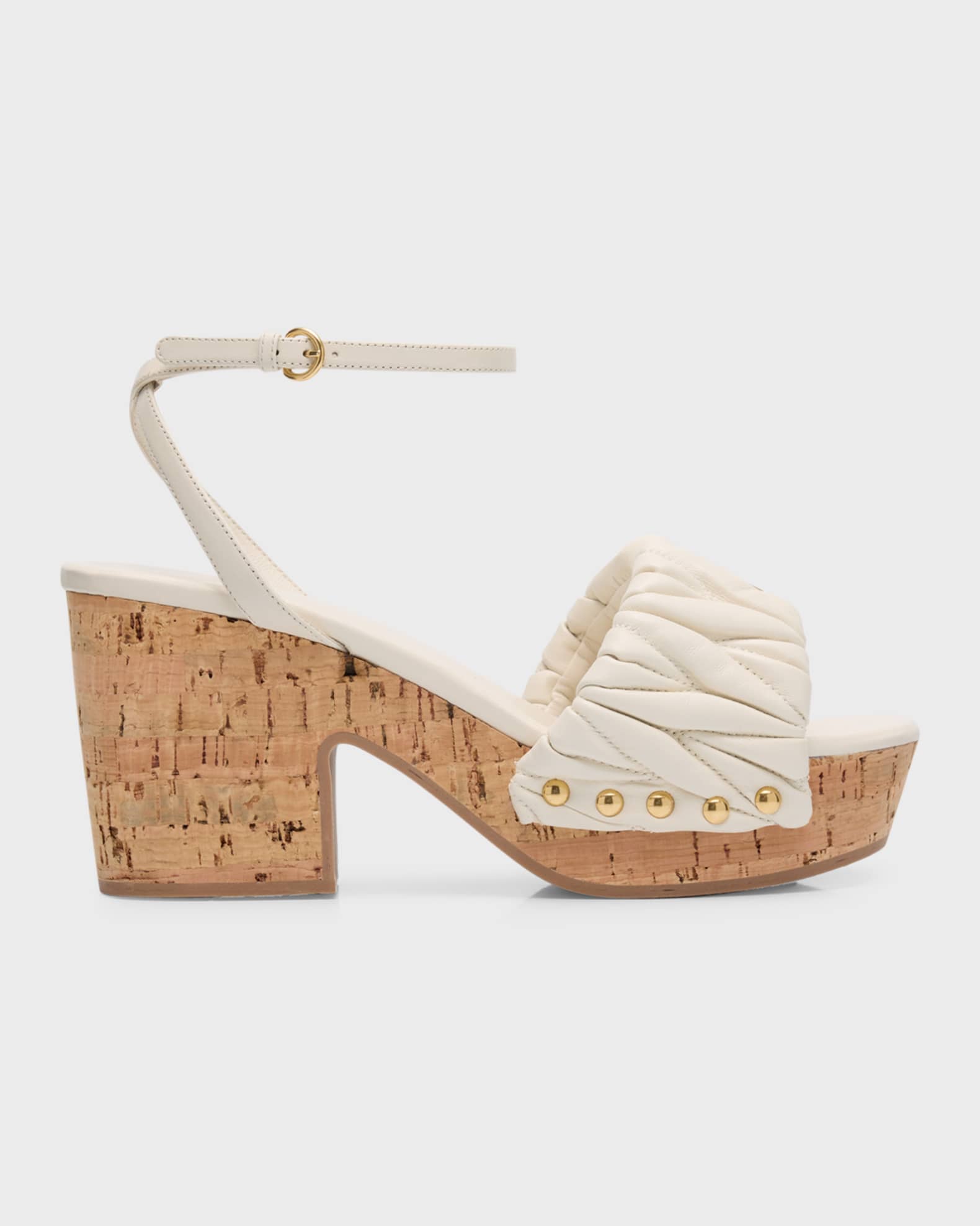 Quilted Leather Ankle Strap Platform Sandals