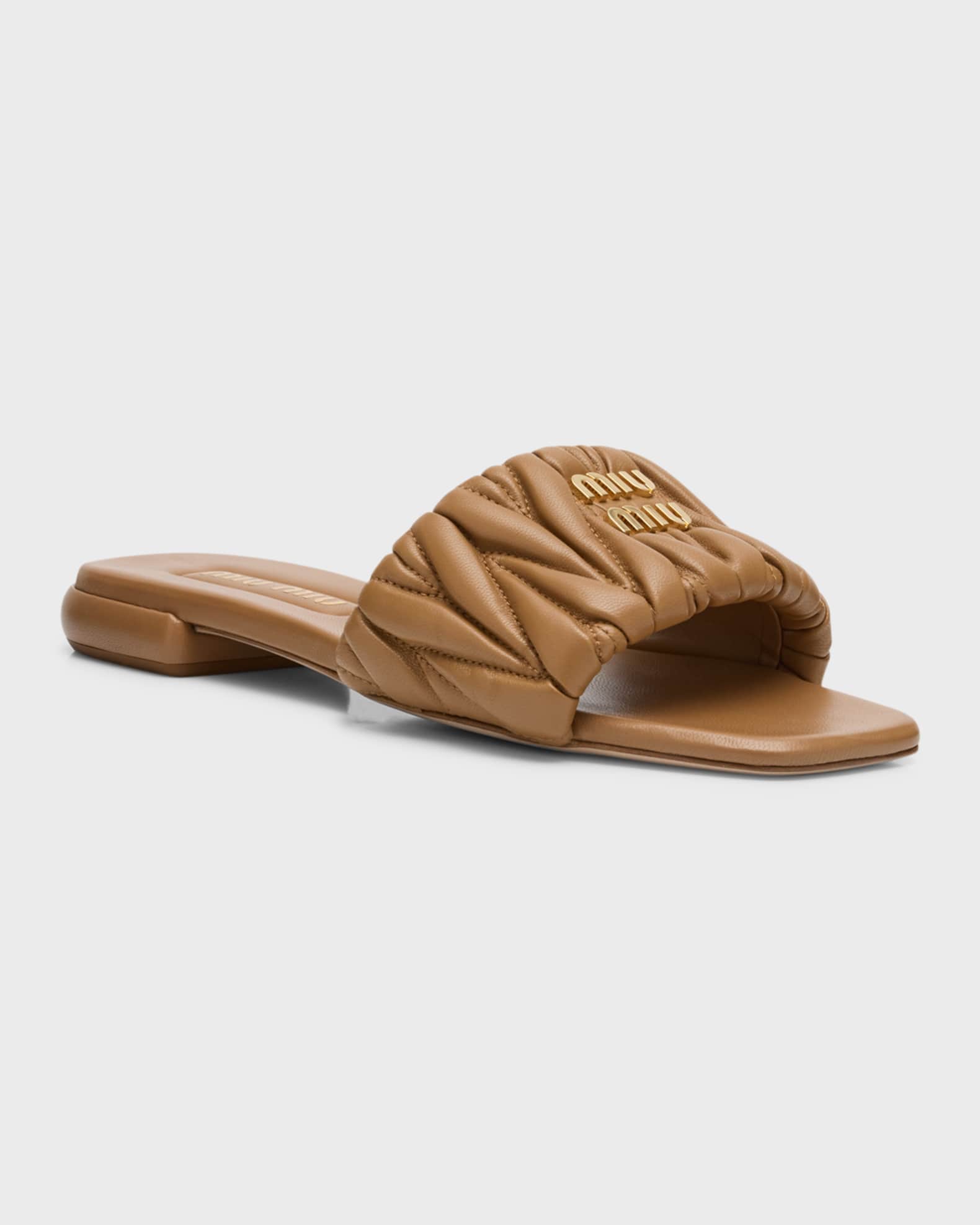 Quilted Leather Flat Slide Style 1