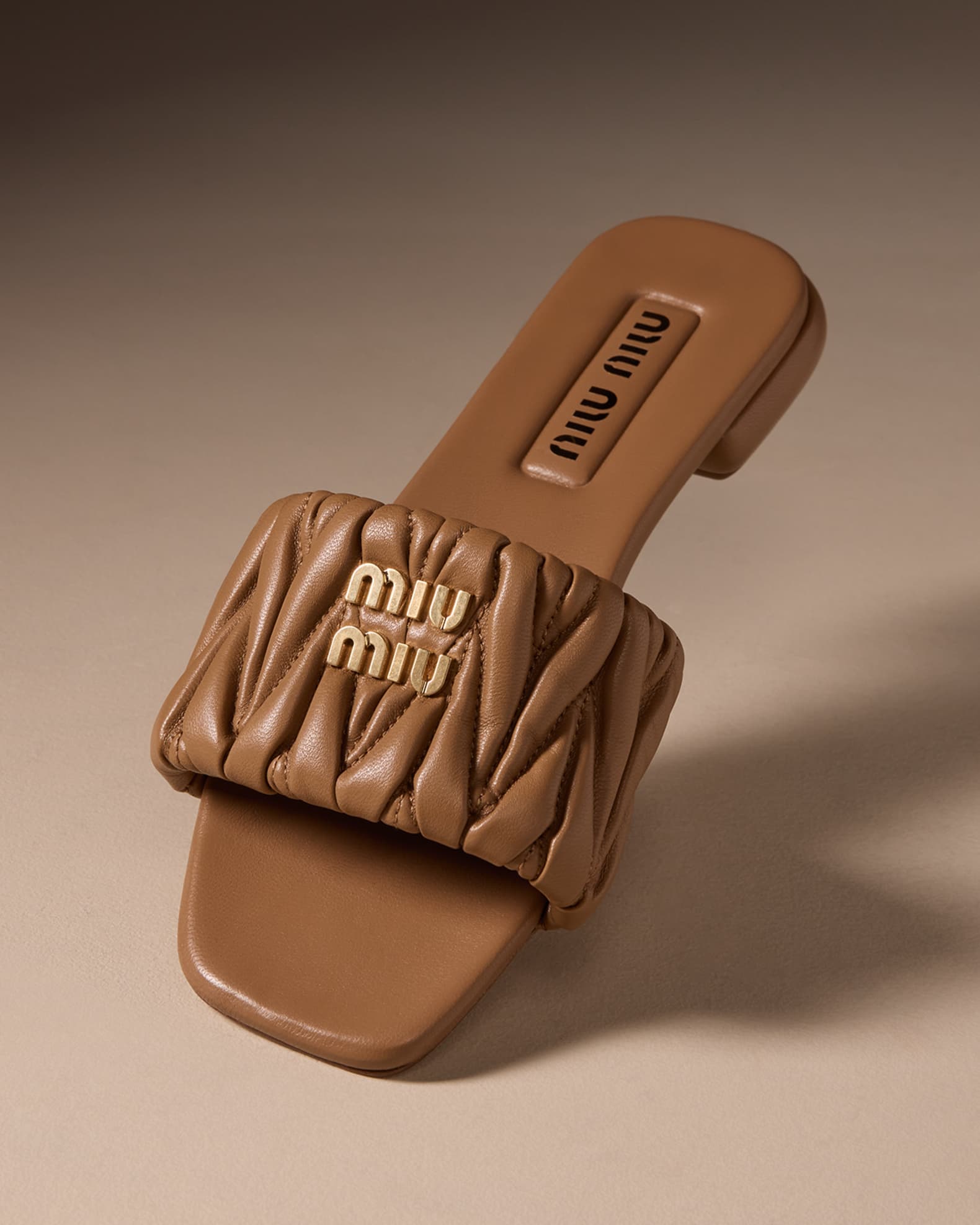 サンダル・ミュール Miu Miu LOGO SLIDE SANDALS Miu Miu Canvas Logo Flat Slide Sandals | Neiman Marcus