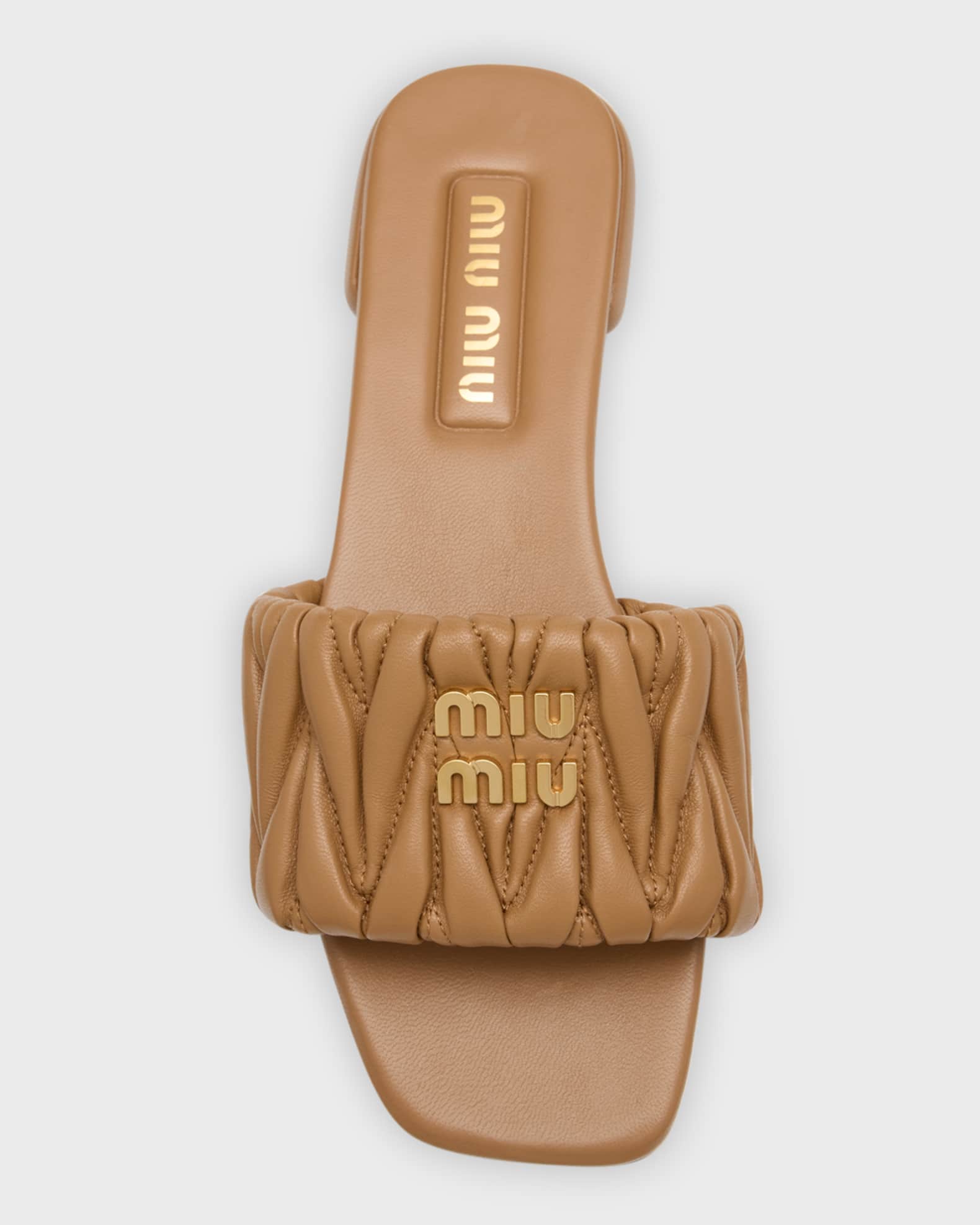 サンダル・ミュール MIU MIU QUILTED SANDALS FLAT SANDALS Miu Miu Quilted Leather Mule Sandals | Neiman Marcus