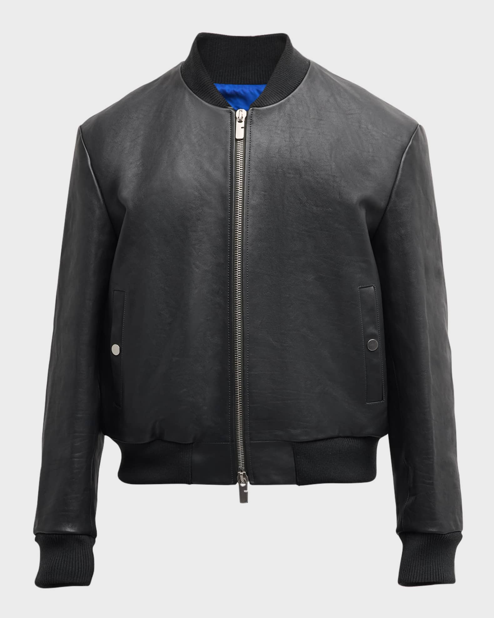 Burberry Men s Grained Leather Bomber Jacket Neiman Marcus