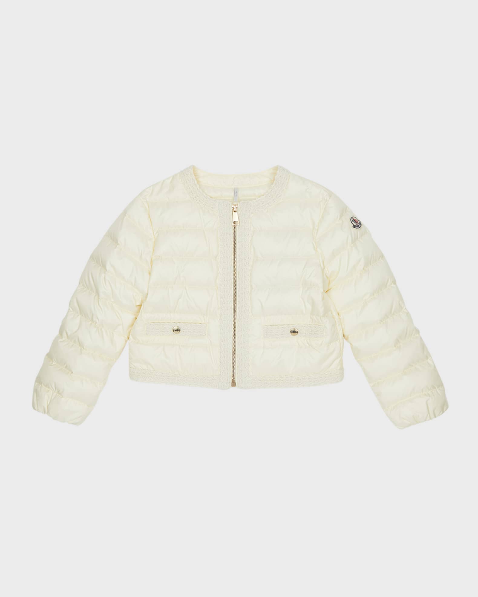 Moncler Girl's Dafina Tweed-Trim Puffer Jacket, Size 8-14 | Neiman Marcus