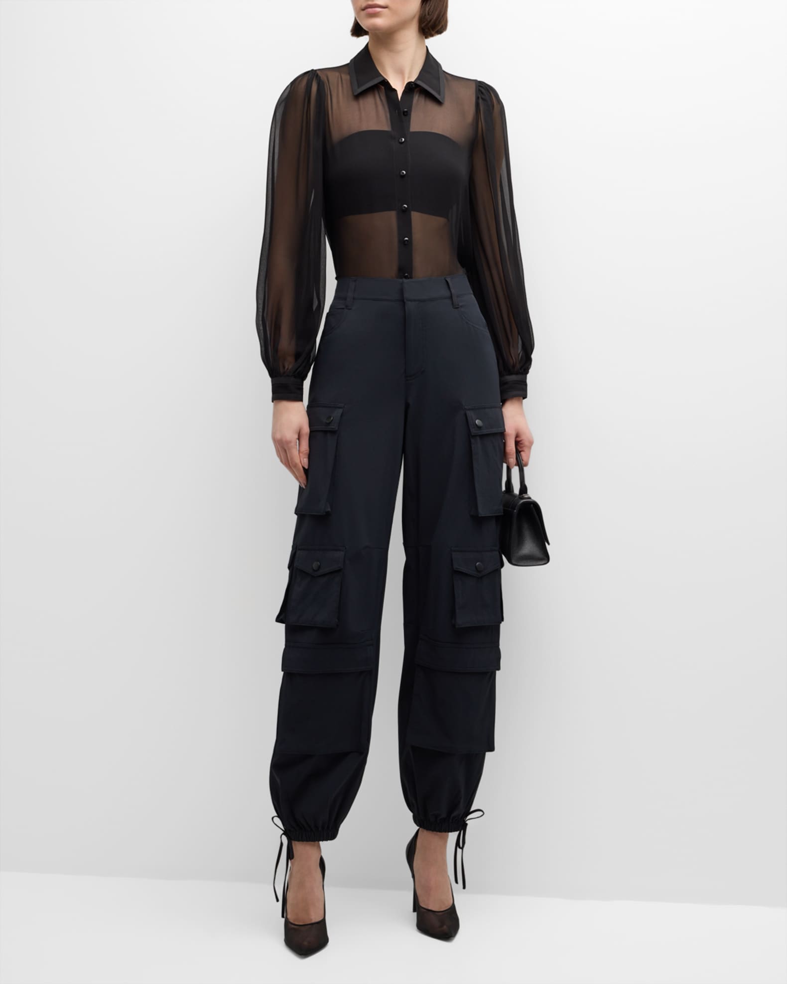 Alice + Olivia Olympia Mid-Rise Ankle-Tie Cargo Pants | Neiman Marcus