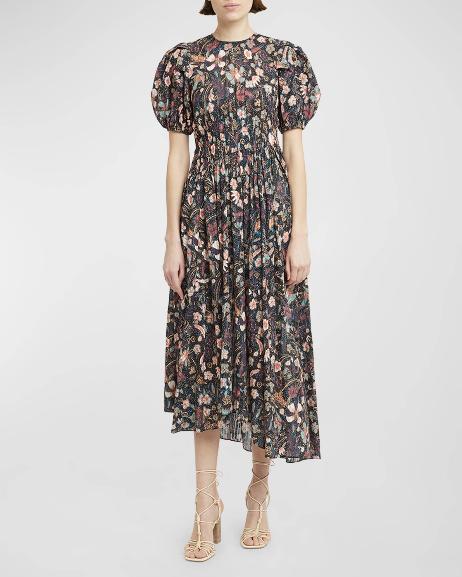 Ulla Johnson Eden Puff-Sleeve Floral-Print Midi Dress