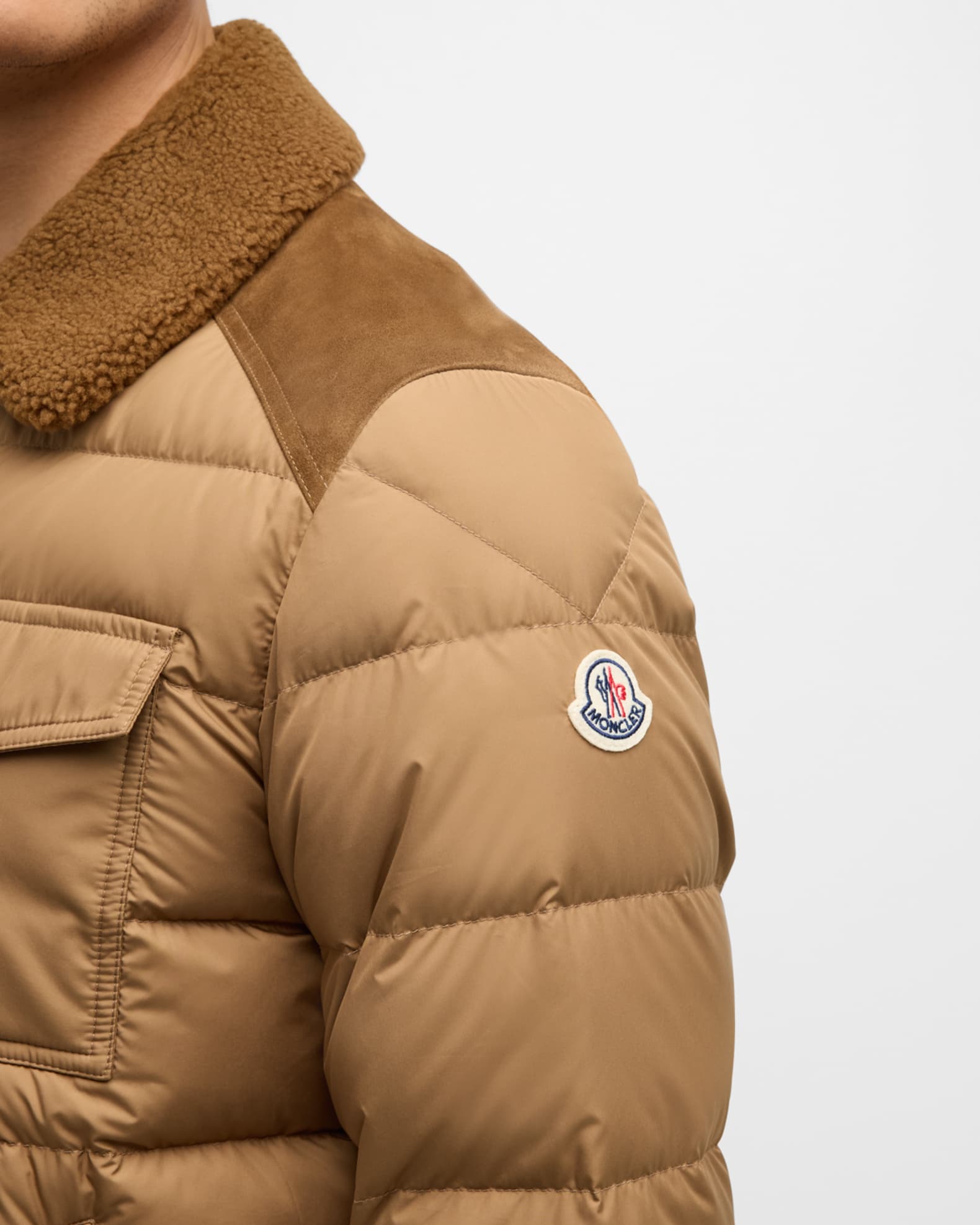 Moncler Men s Jafferau Puffer Jacket with Suede Yoke Neiman Marcus
