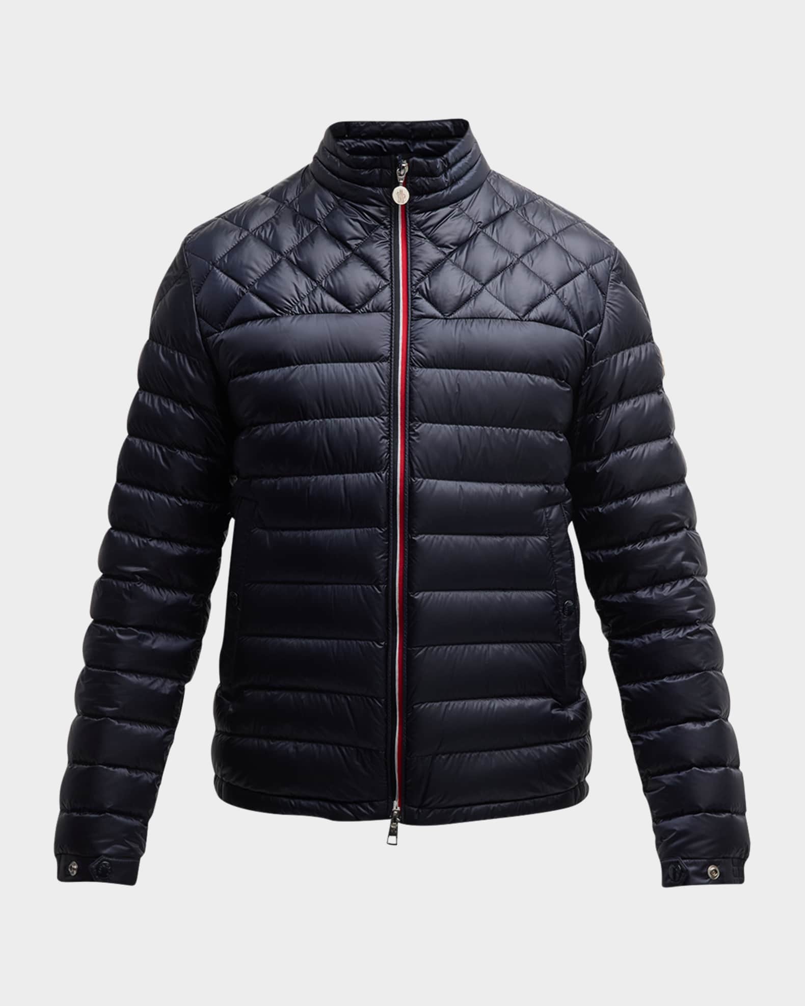 Moncler Men s Benamou Nylon Quilted Full Zip Down Jacket Blue Size 6 XXL