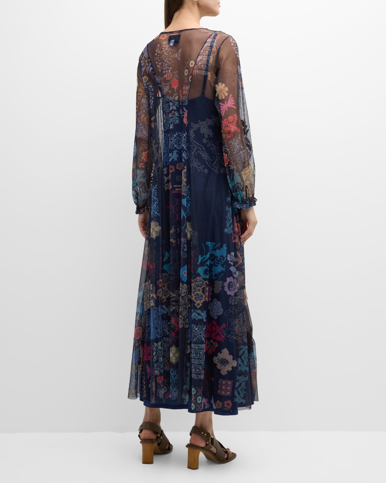 Johnny Was Elrey Floral-Print Embroidered Mesh Maxi Dress | Neiman Marcus