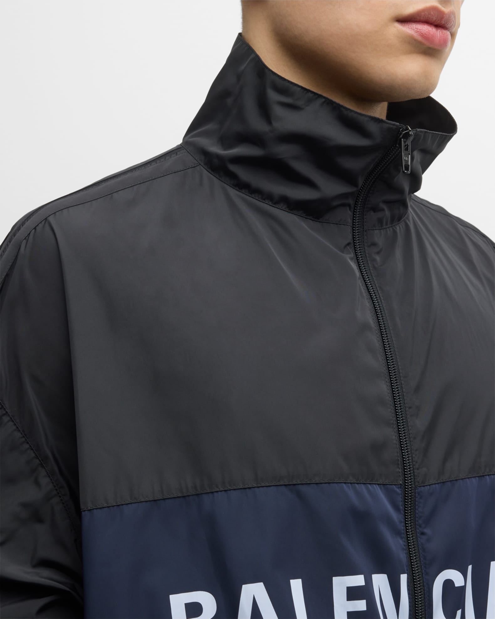 Balenciaga Men's Bicolor Logo Zip-Up Jacket | Neiman Marcus