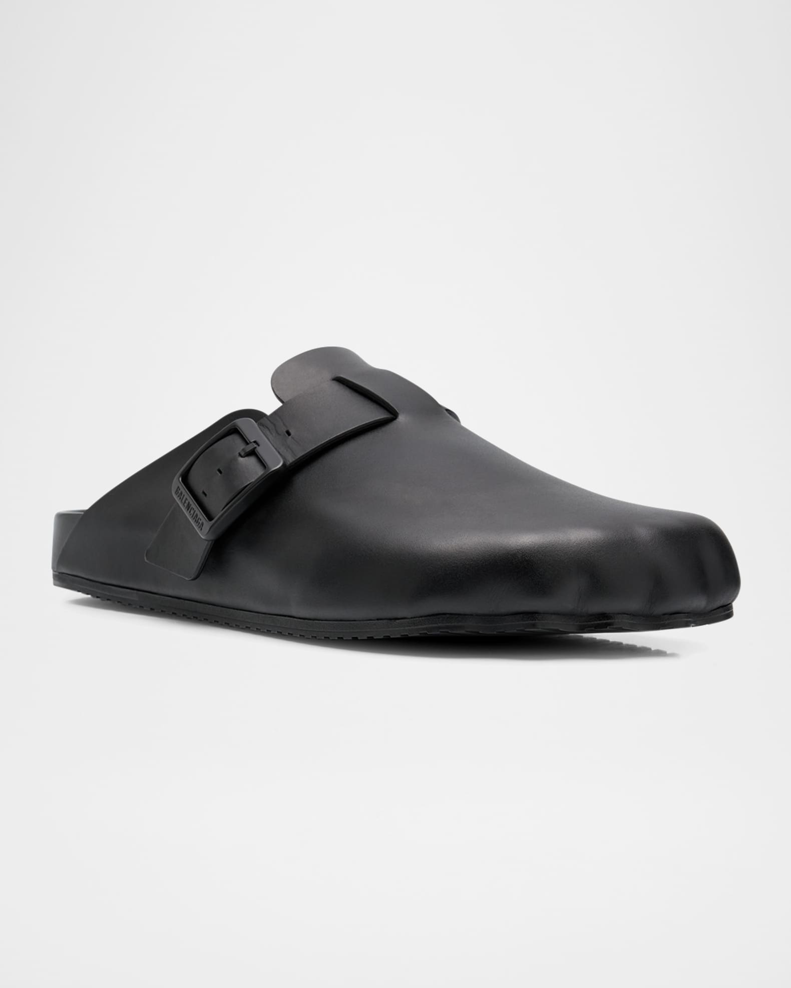 Balenciaga Sunday Calfskin Buckle Mules | Neiman Marcus