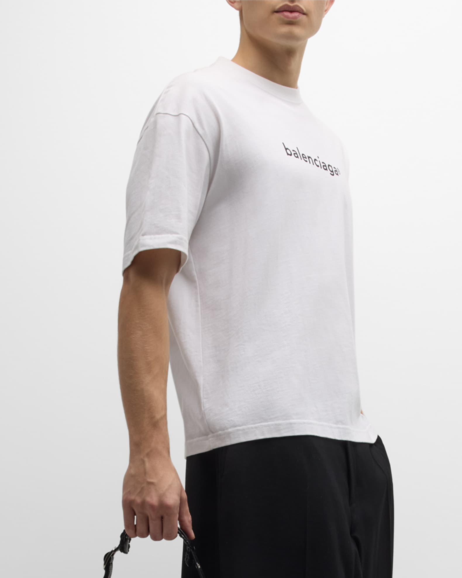 White tee balenciaga man bag deals