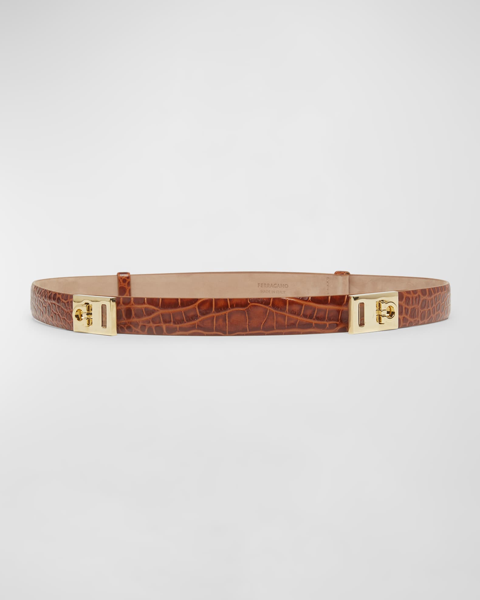 Double Gancini Croc-Embossed Leather Belt 0