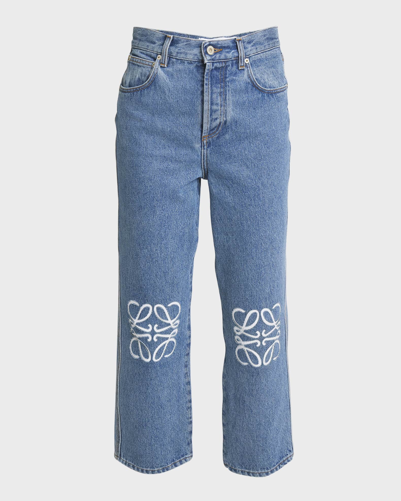 Loewe Cropped Jeans with Anagram Knee Detail | Neiman Marcus