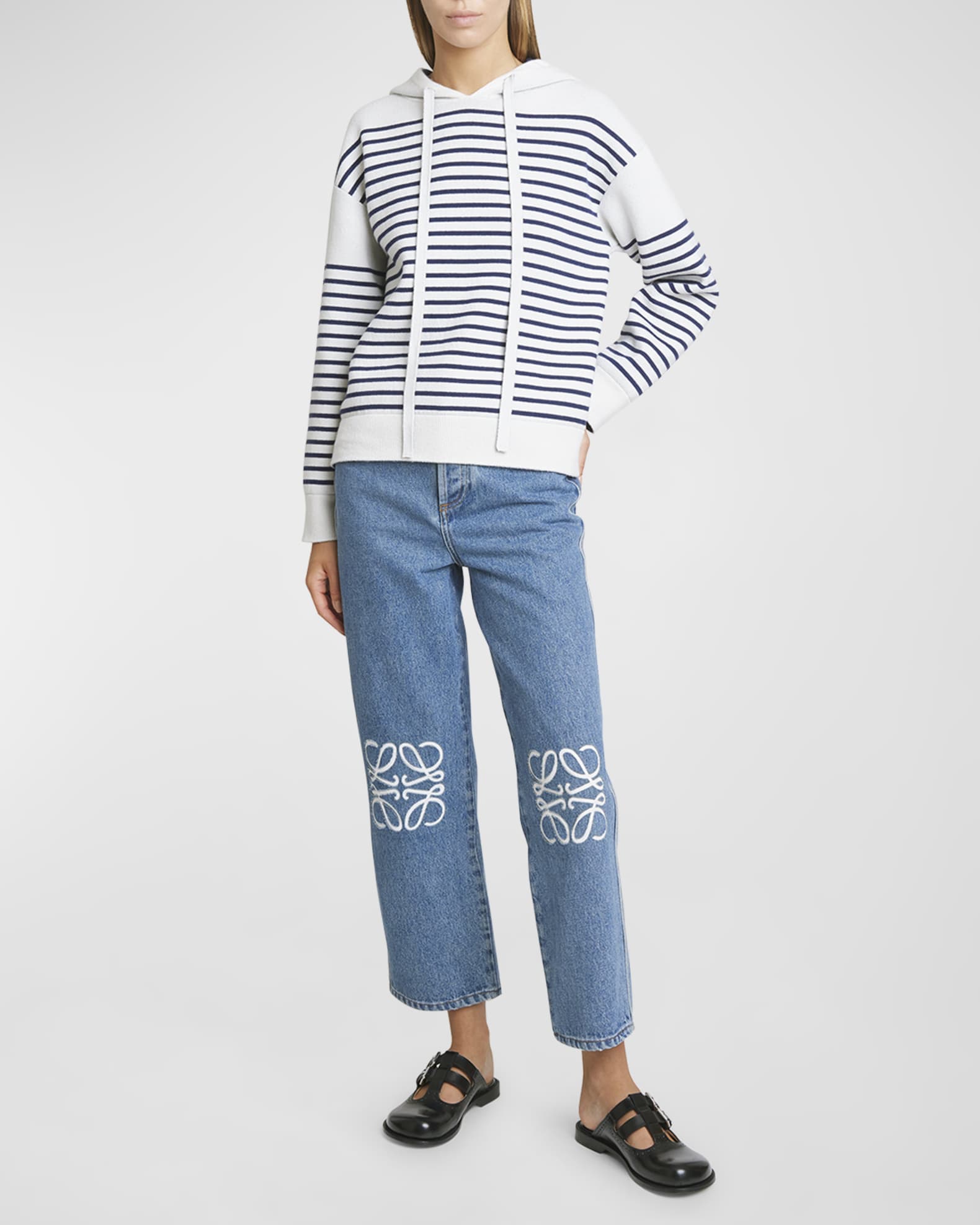 Loewe Cropped Jeans with Anagram Knee Detail | Neiman Marcus