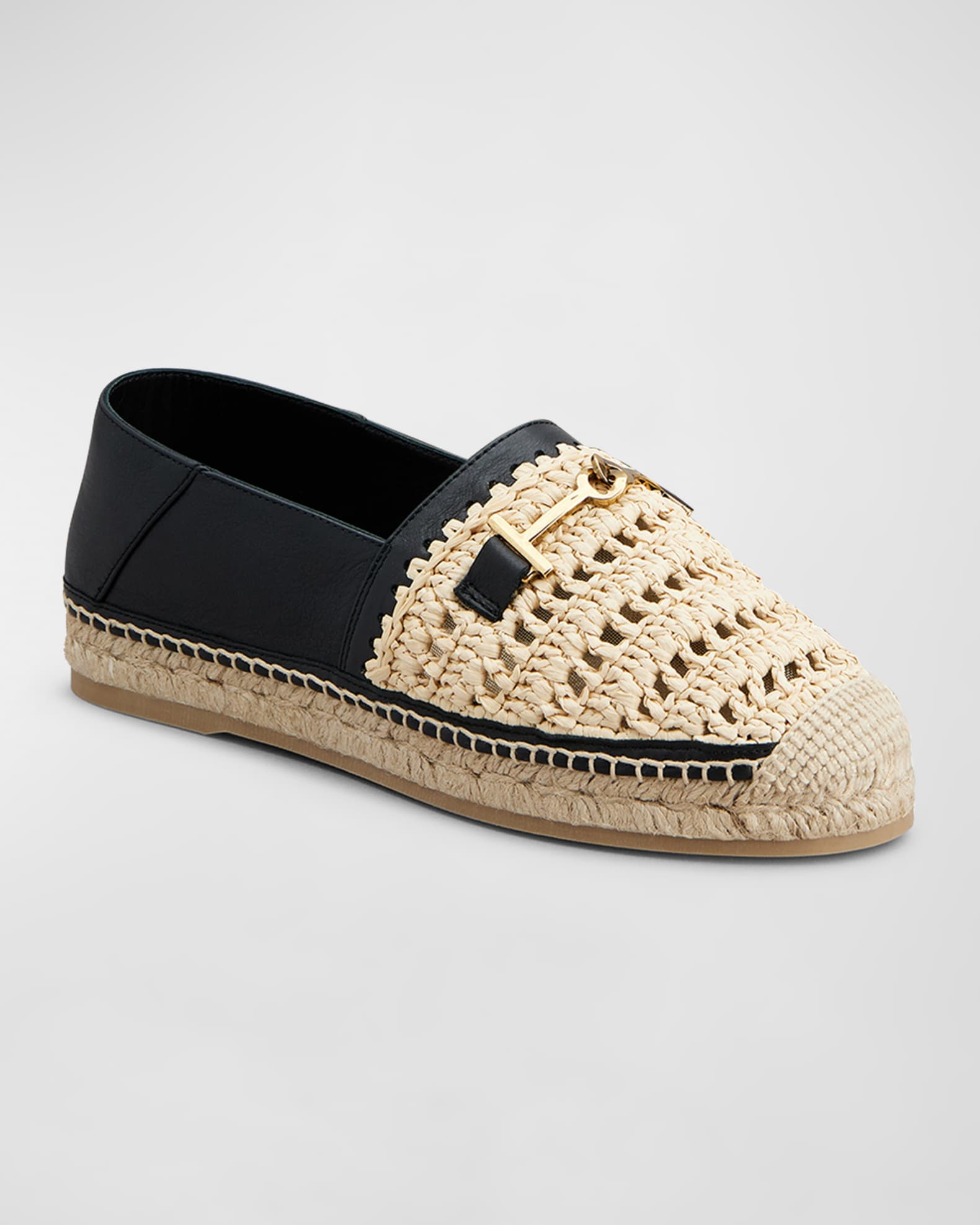 Tod s Raffia T Ring Loafer Espadrilles Black Women s 39EU Flats Flat Espadrilles