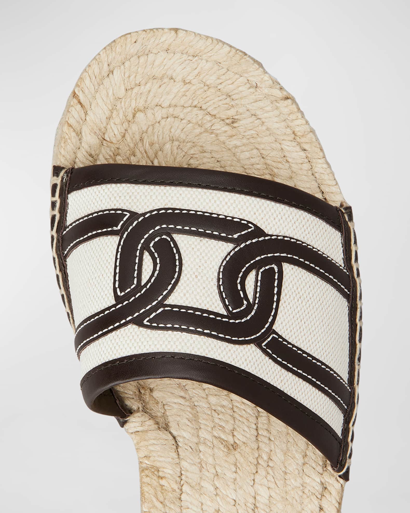 Bicolor Linen Leather Espadrille Sandals