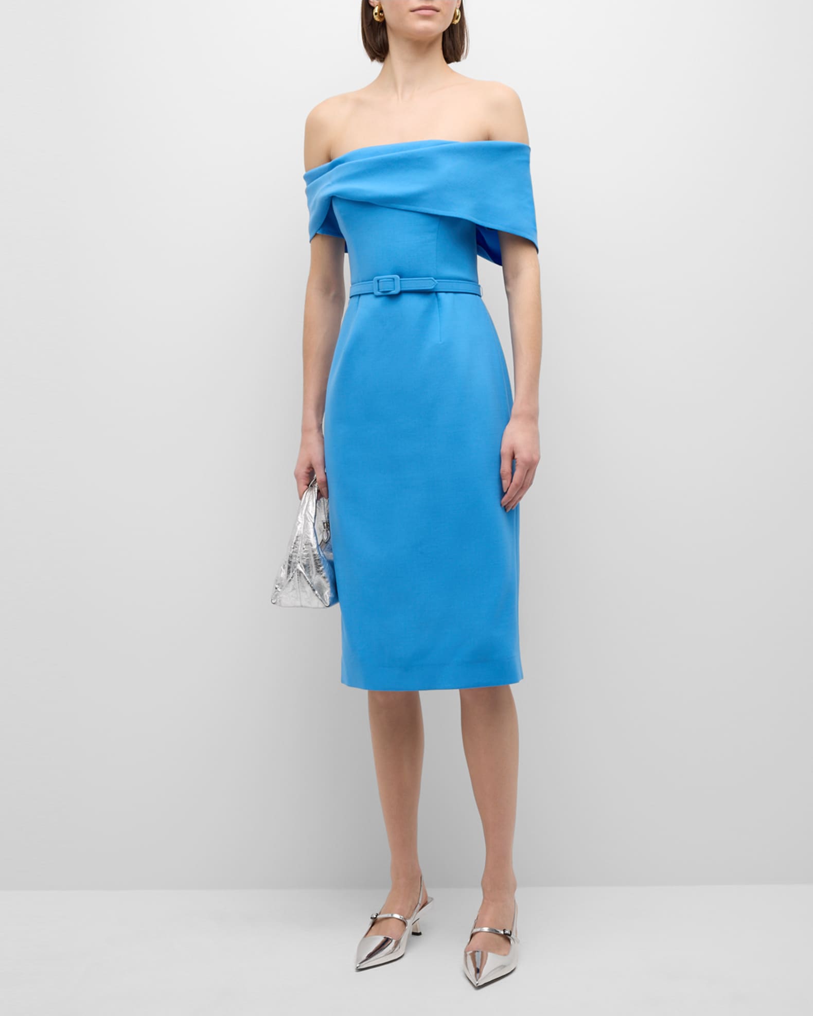 Off the shoulder belted dress deals