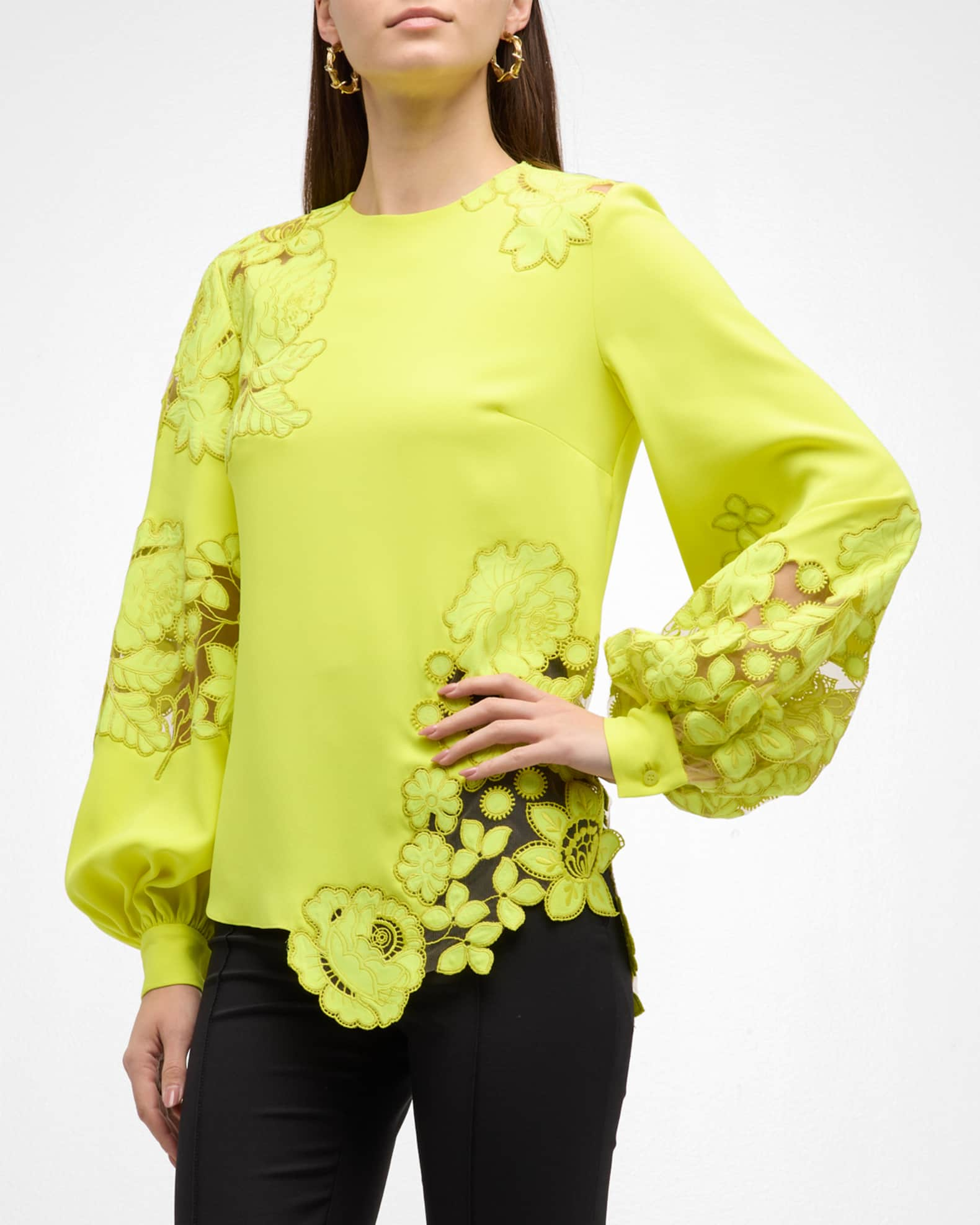 Floral Print Mock Neck Lantern Sleeve Blouse – Chantilly Lace