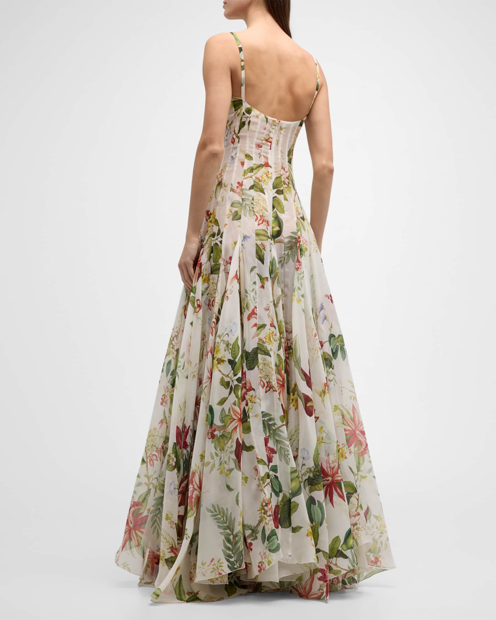 Oscar de la Renta Sleeveless Floral And Fauna Gazar Gown | Neiman Marcus