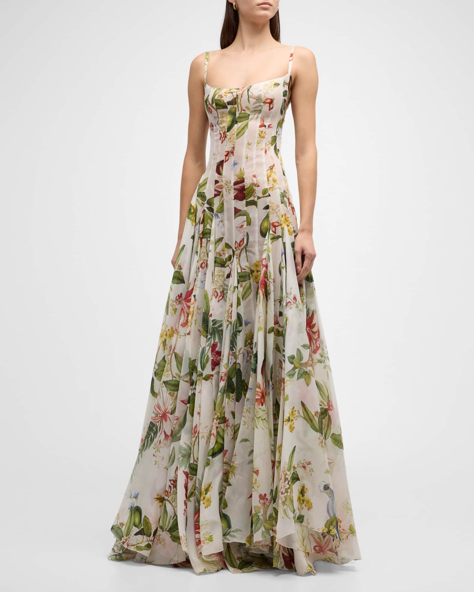 Oscar de la Renta Sleeveless Floral And Fauna Gazar Gown | Neiman Marcus