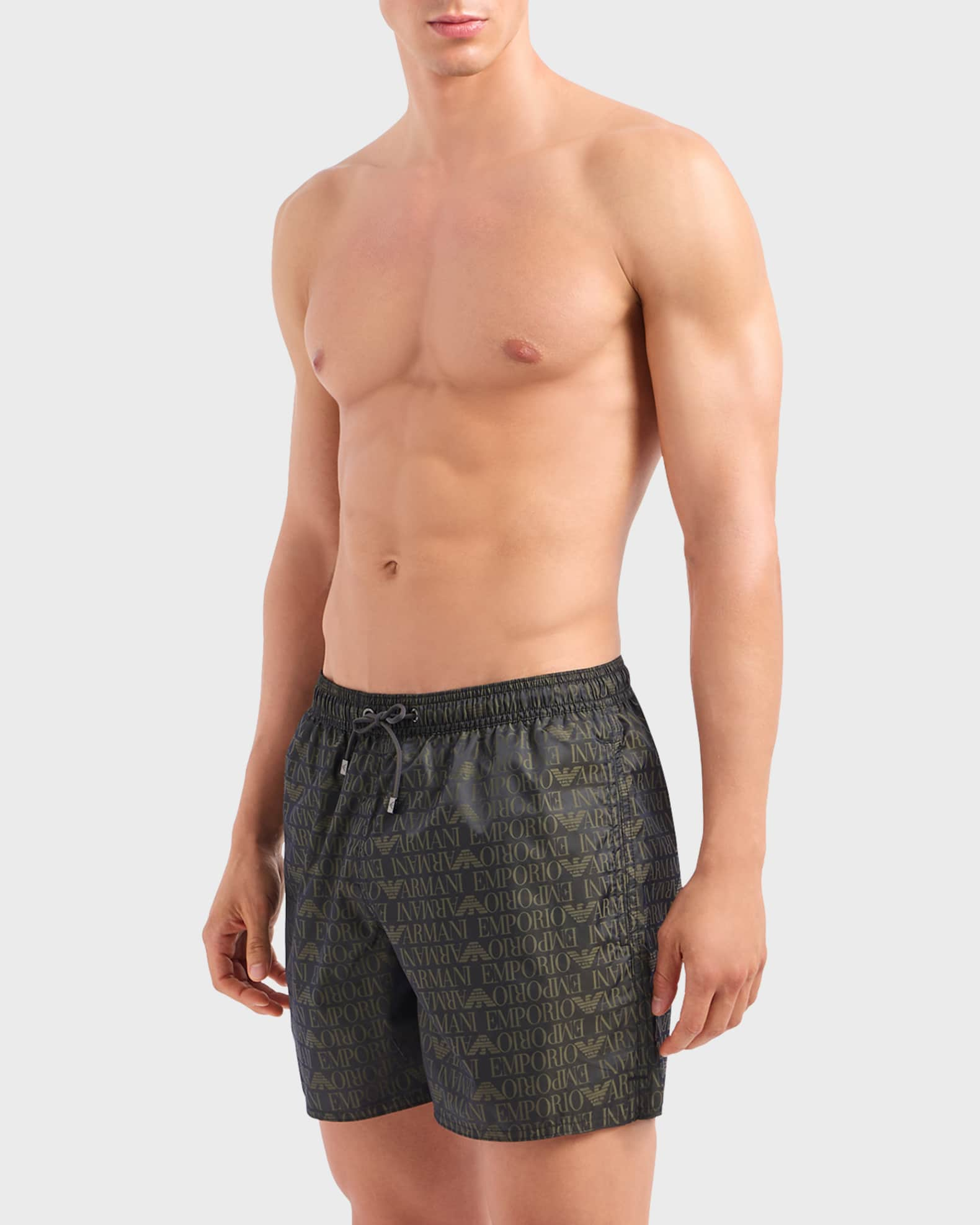 Emporio Armani Men's Logo-Print Swim Shorts | Neiman Marcus