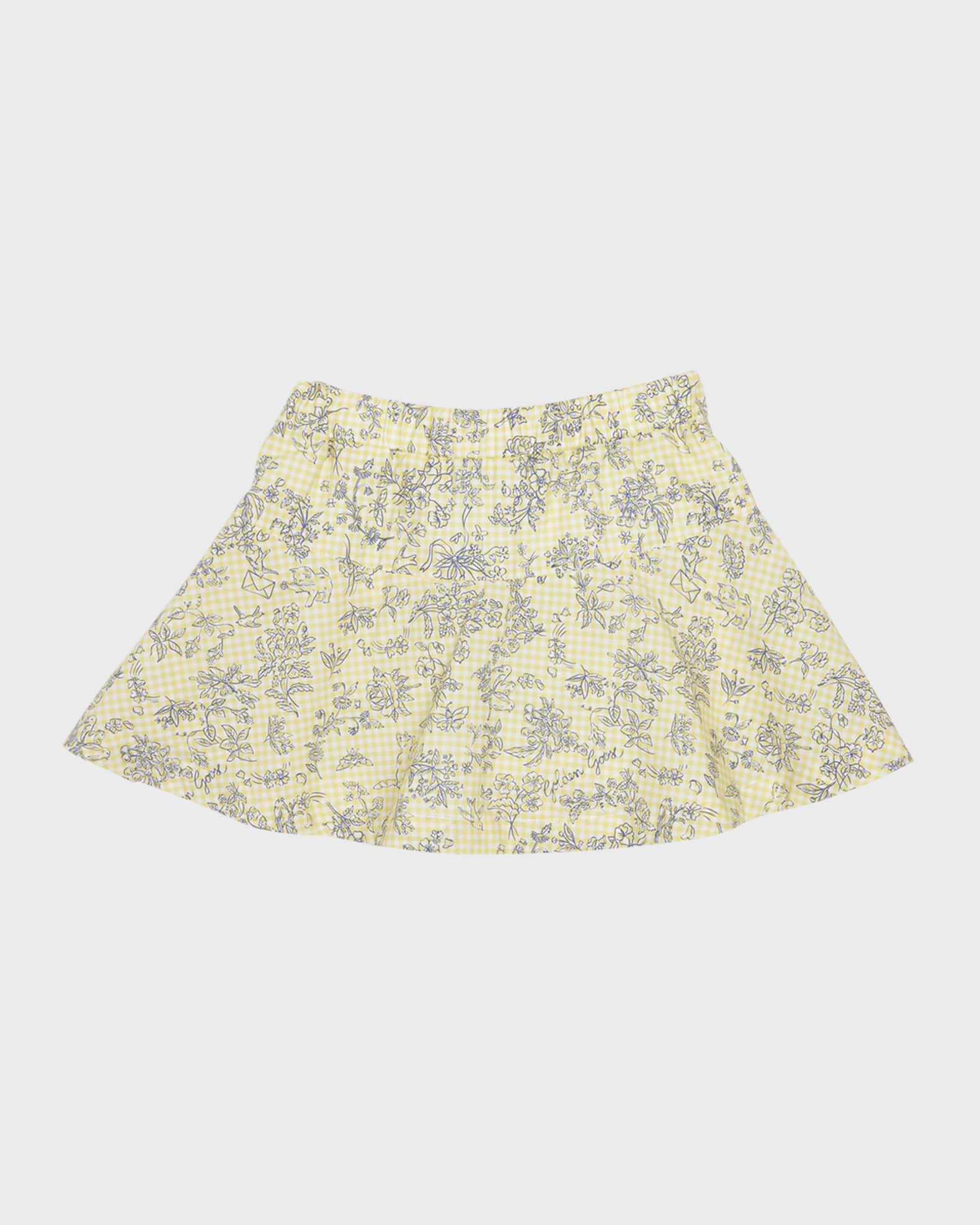 Girl's Journey Volant Floral Printed Gingham Skirt 1