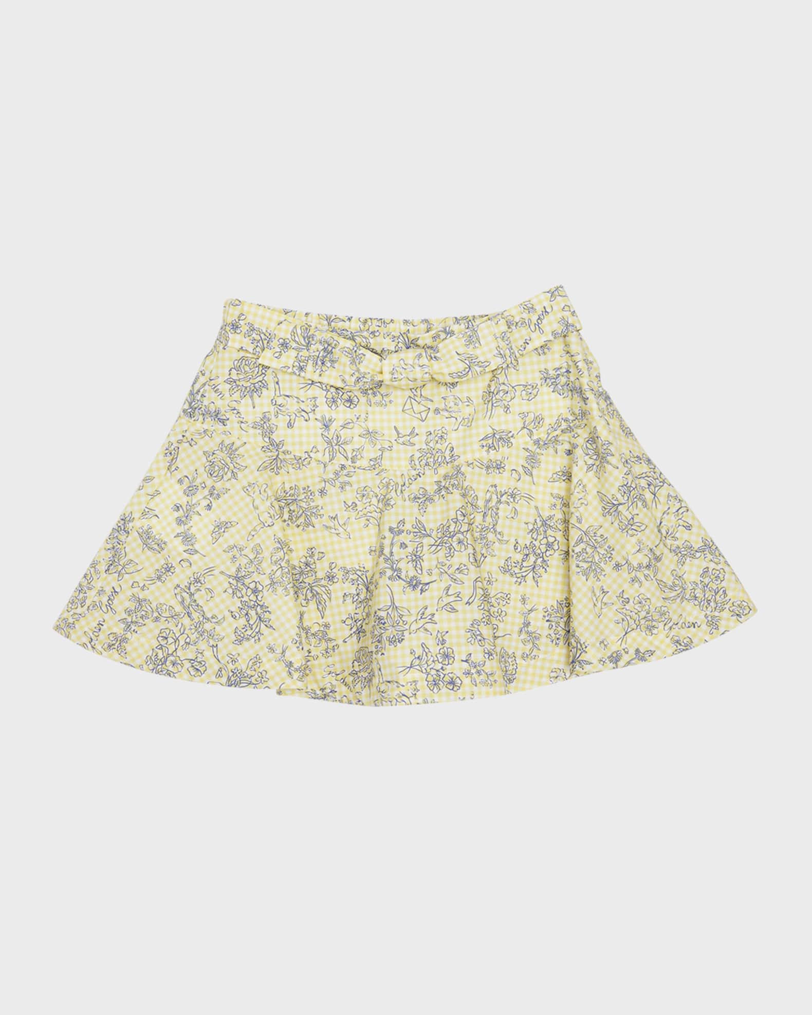 Girl's Journey Volant Floral Printed Gingham Skirt 0