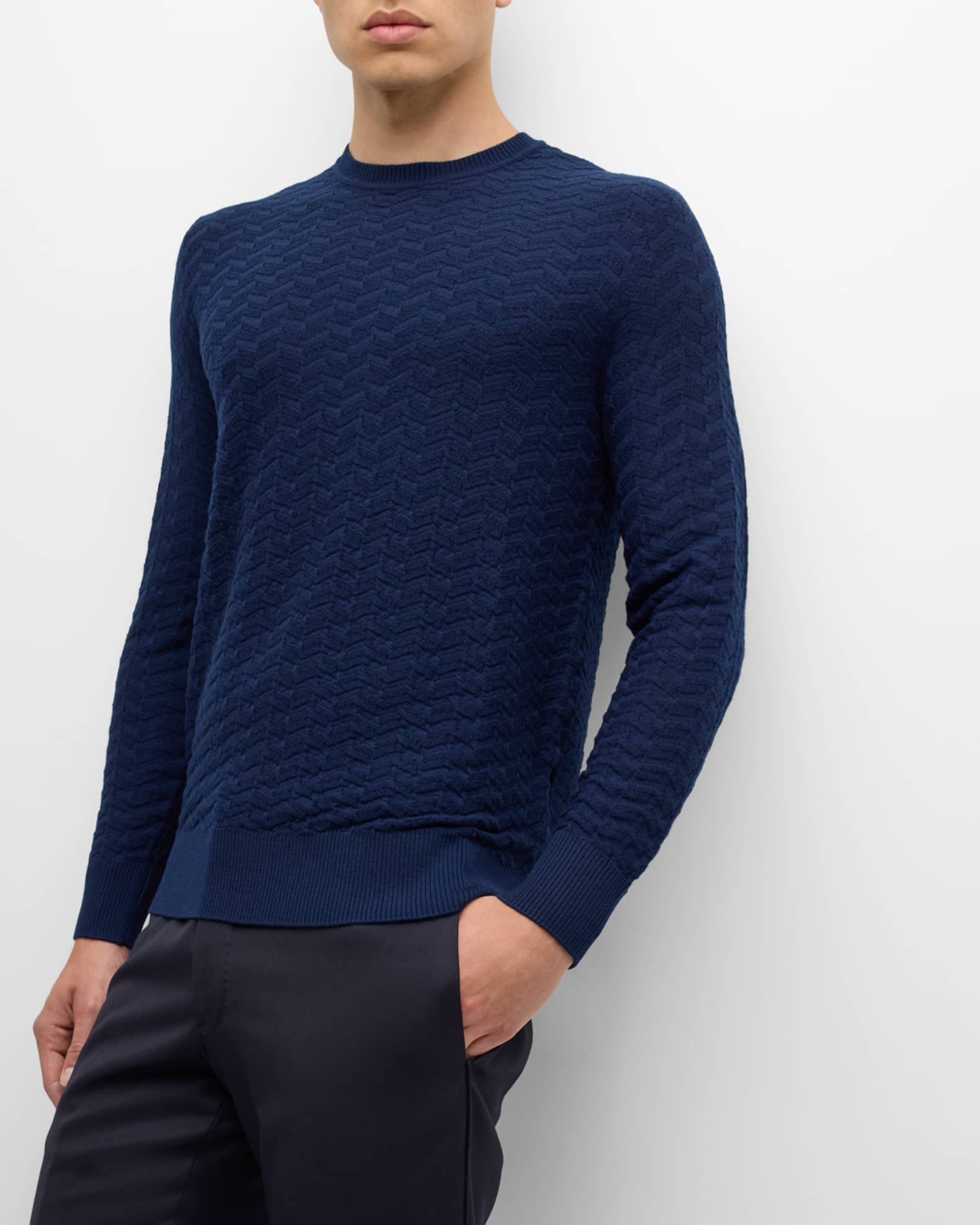 Emporio Armani Men's Wool Geometric Knit Crewneck Sweater | Neiman Marcus
