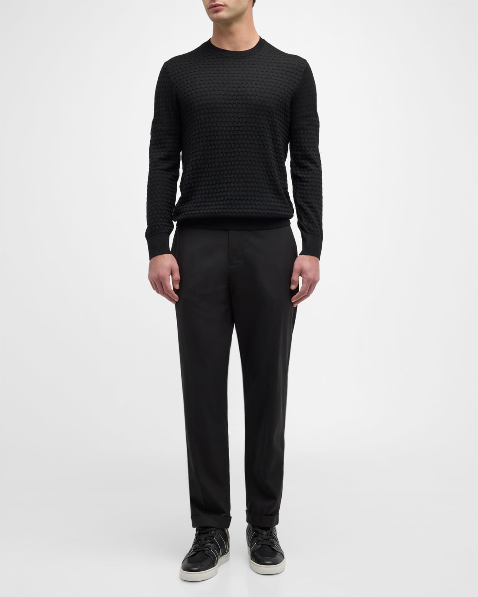Emporio Armani Men's Wool Scallop-Textured Crewneck Sweater | Neiman Marcus
