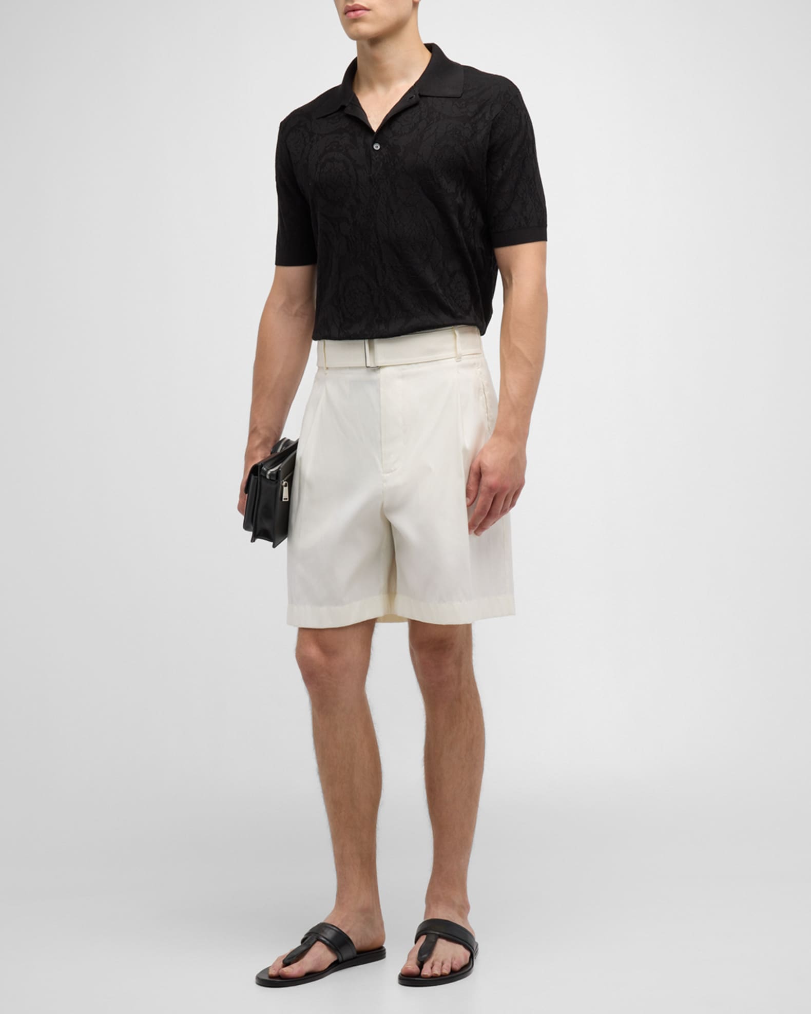 Men's Tonal Barocco Knit Polo Shirt 1