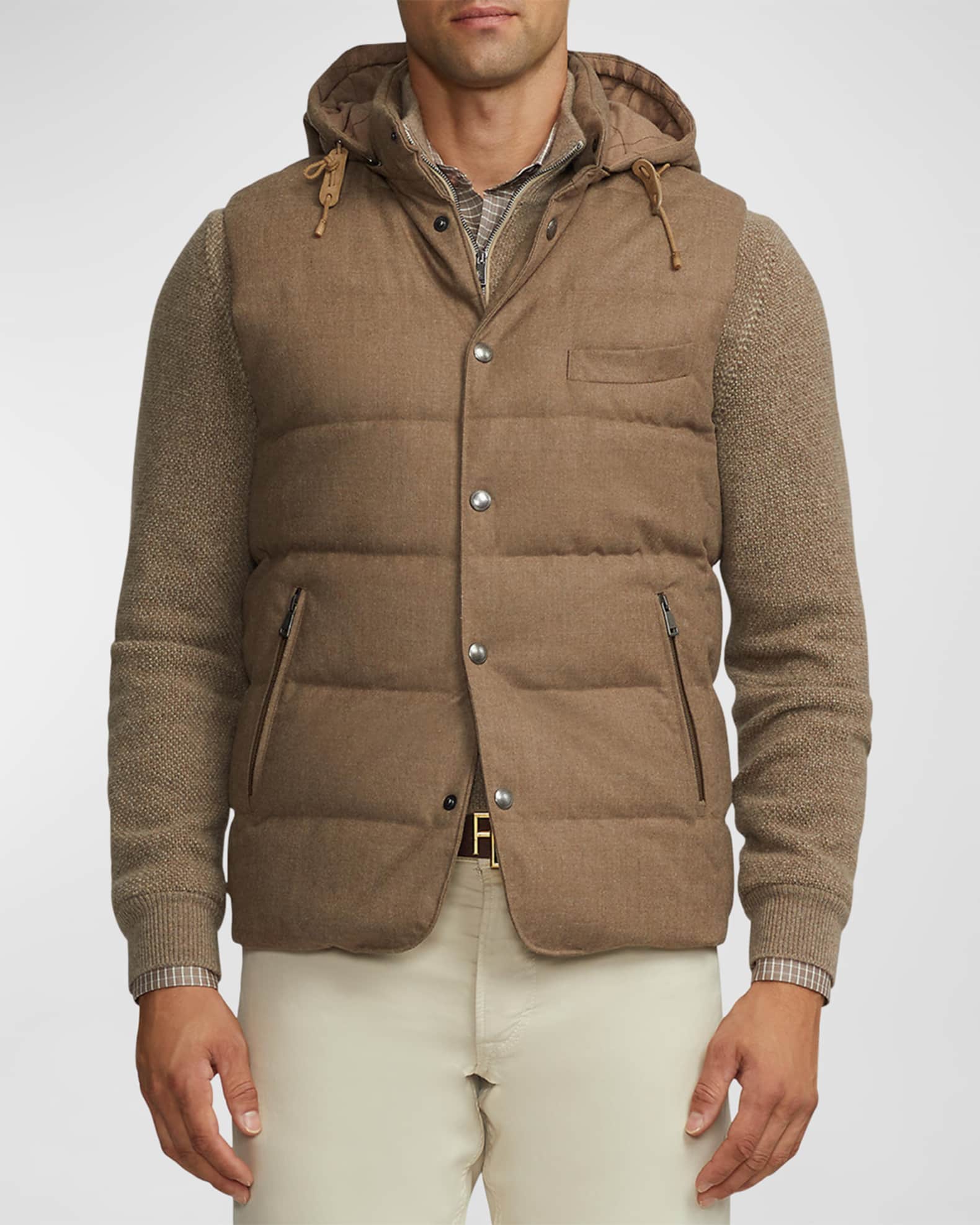 Ralph Lauren Purple Label Men's Joel Wool Flannel Hooded Down Vest