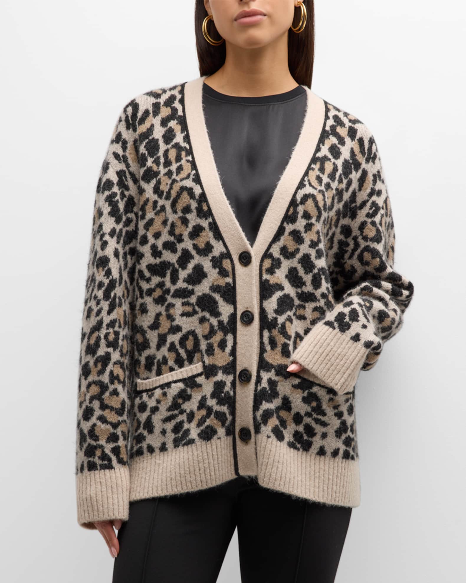 Superfine Alpaca Blend Leopard Jacquard Pullover Sweater - Leopard