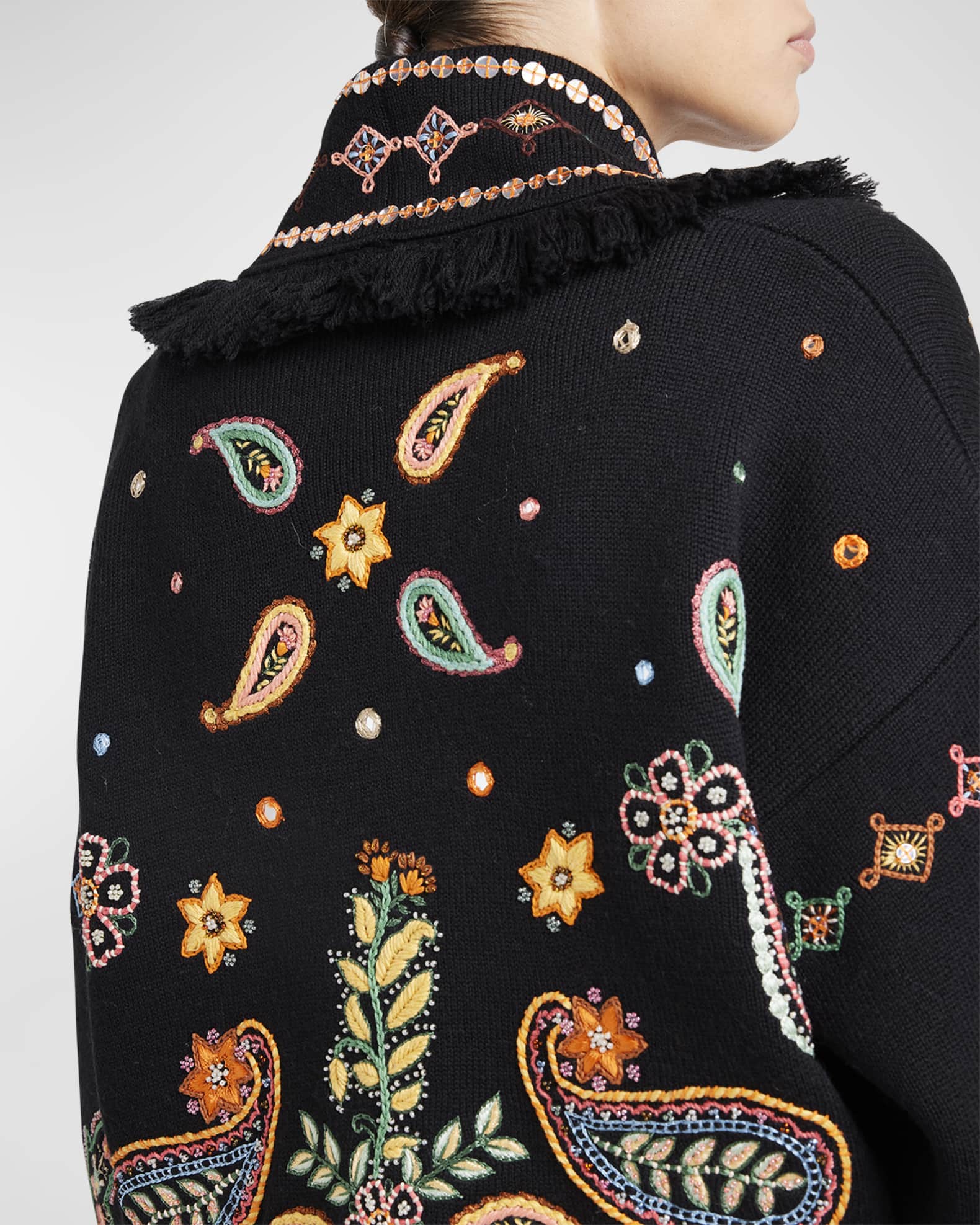 Alanui Inner Energy embroidered wool cardigan - Black