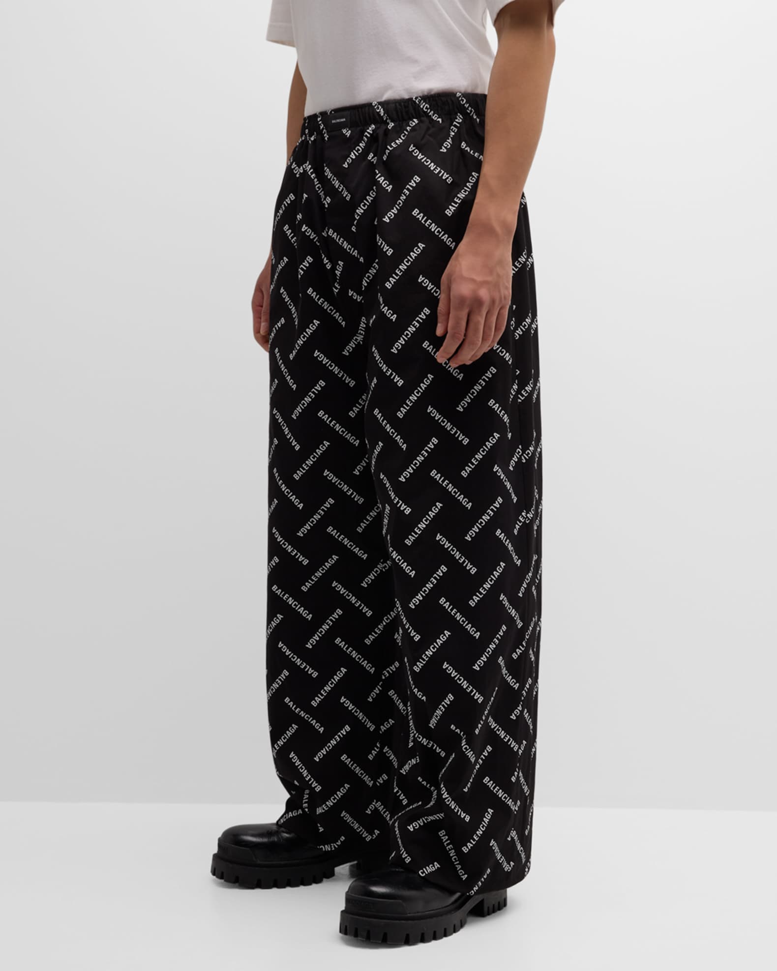 Balenciaga Men's Allover Diagonal Logo Pajama Pants | Neiman