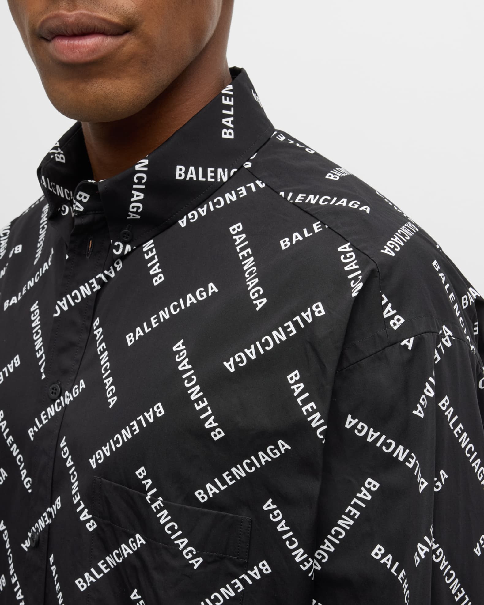Balenciaga Men's Diagonal Allover Logo Sport Shirt | Neiman