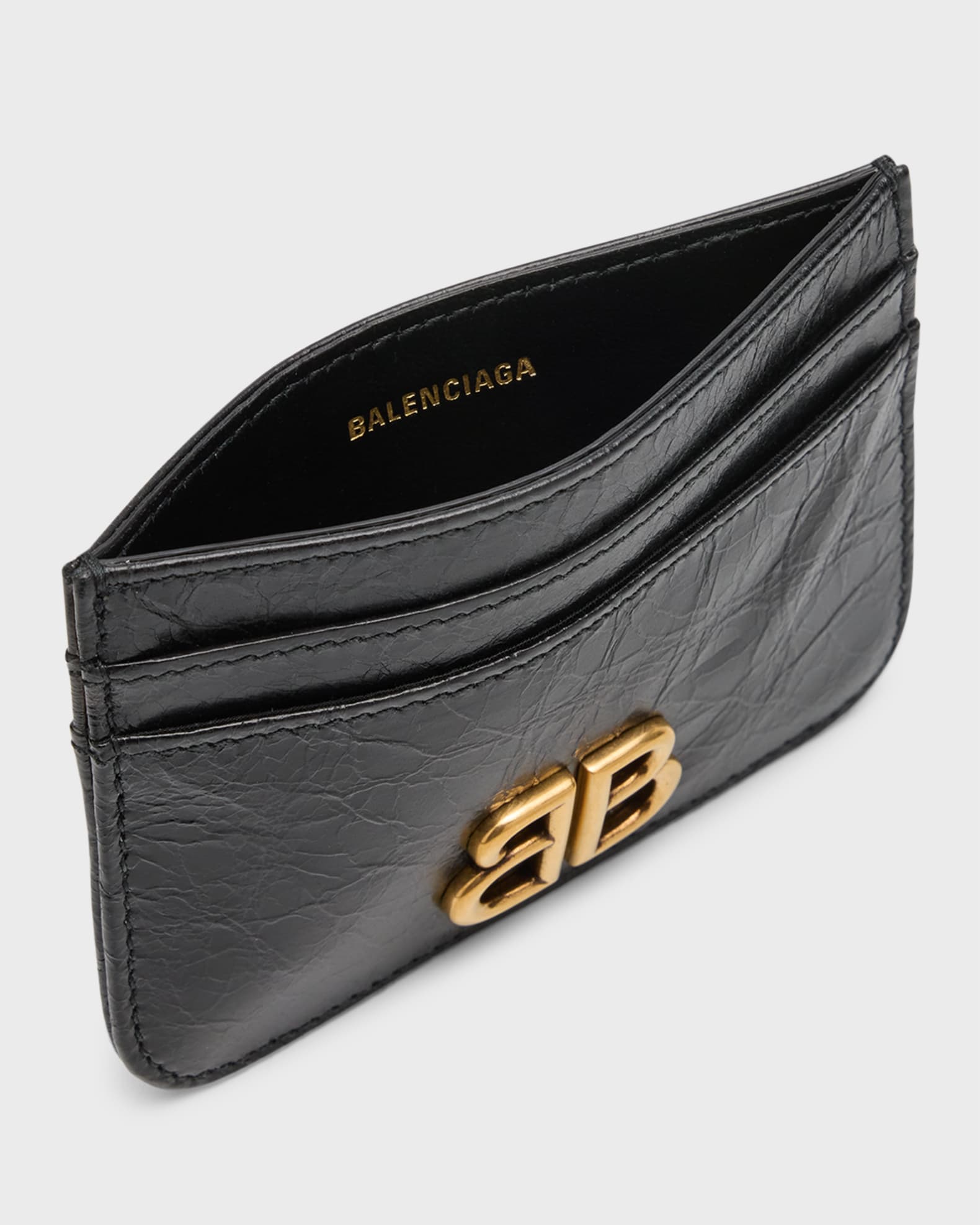 Balenciaga Men 'Monaco' Black Card Holder With Logo Plaque On The Front In Leather Man